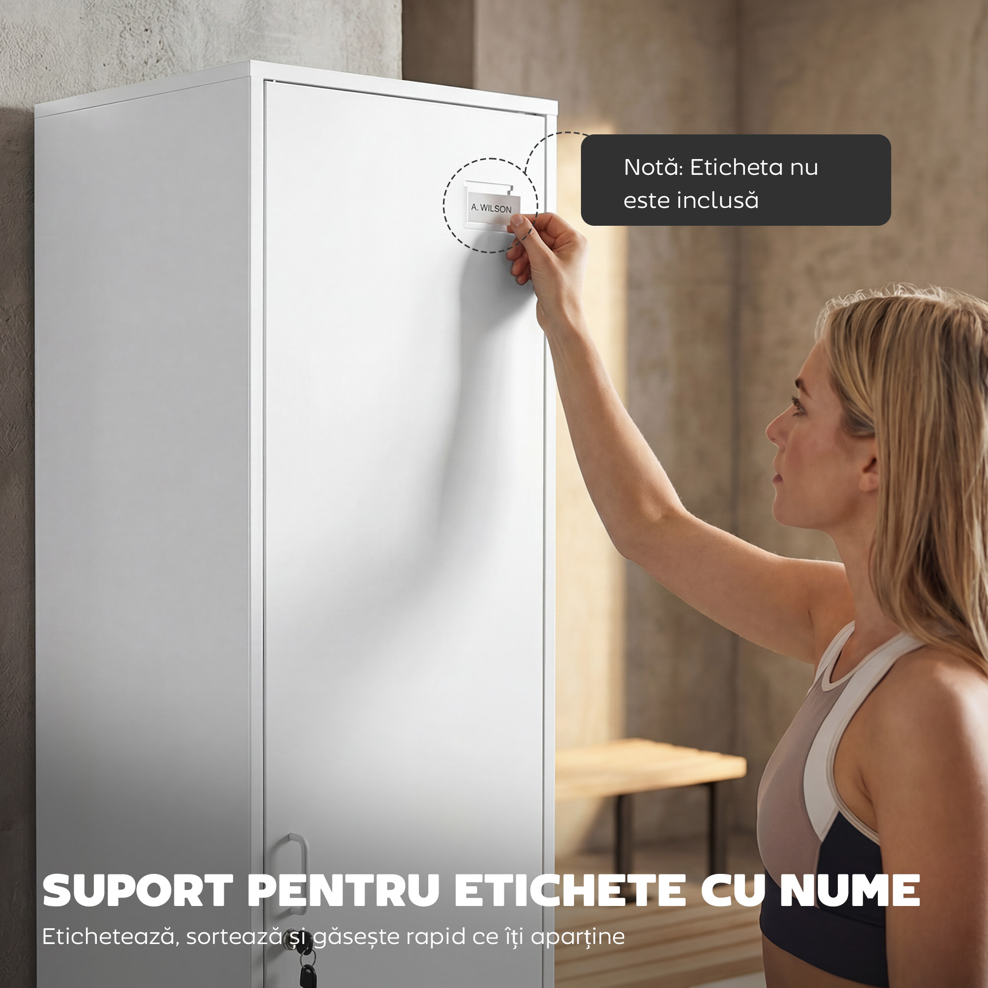  Dulap Metalic Slim cu Usa Blocabila si Suport pentru Etichete, Dulap Multi-Functional cu Bara pentru Haine, Rafturi, pentru Casa sau Birou, 40x40x179 cm, Alb [6]