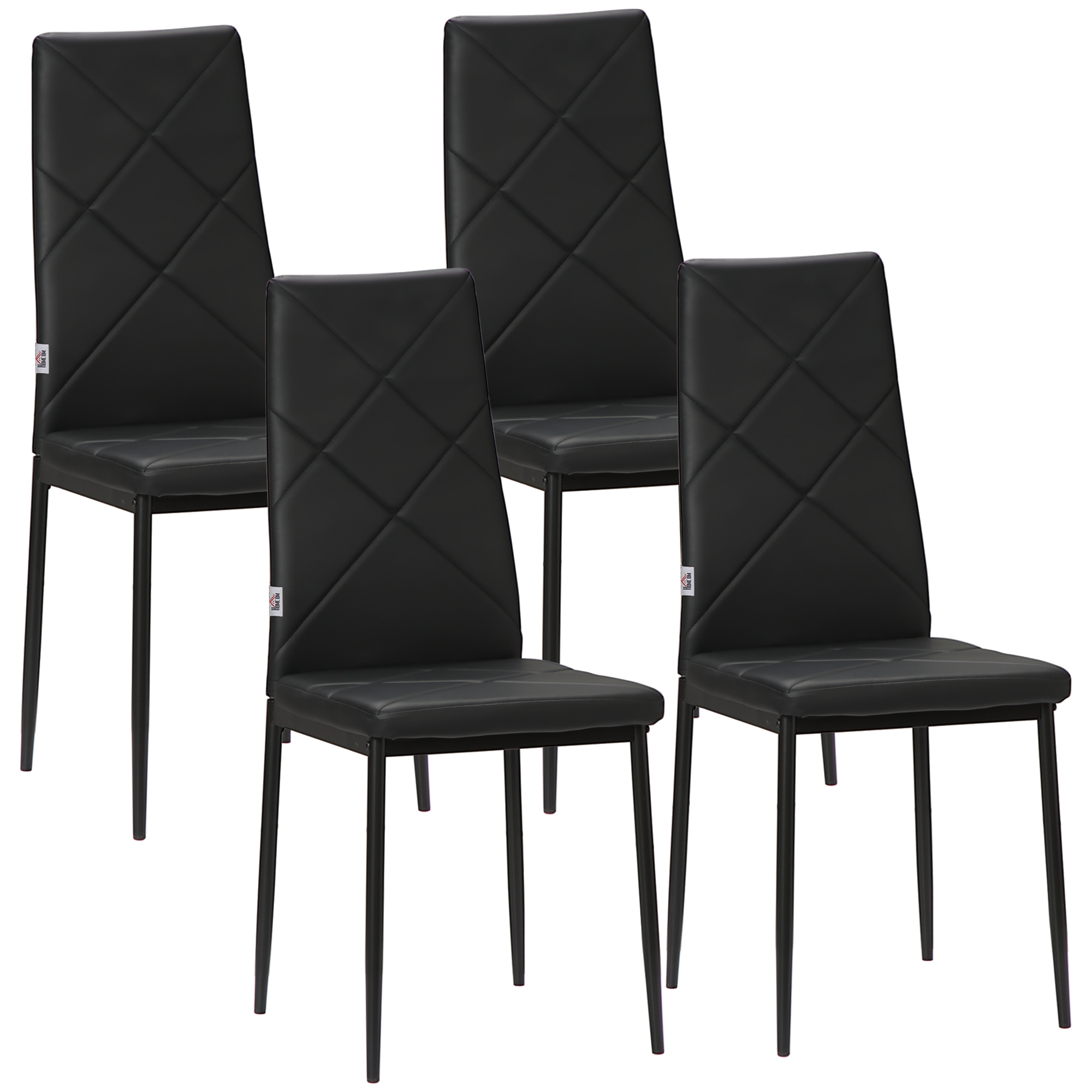 Bucatarie -  Set de 4 scaune de sufragerie cu spatar inalt, moderne din piele artificiala si otel, 41x50x97cm, negru