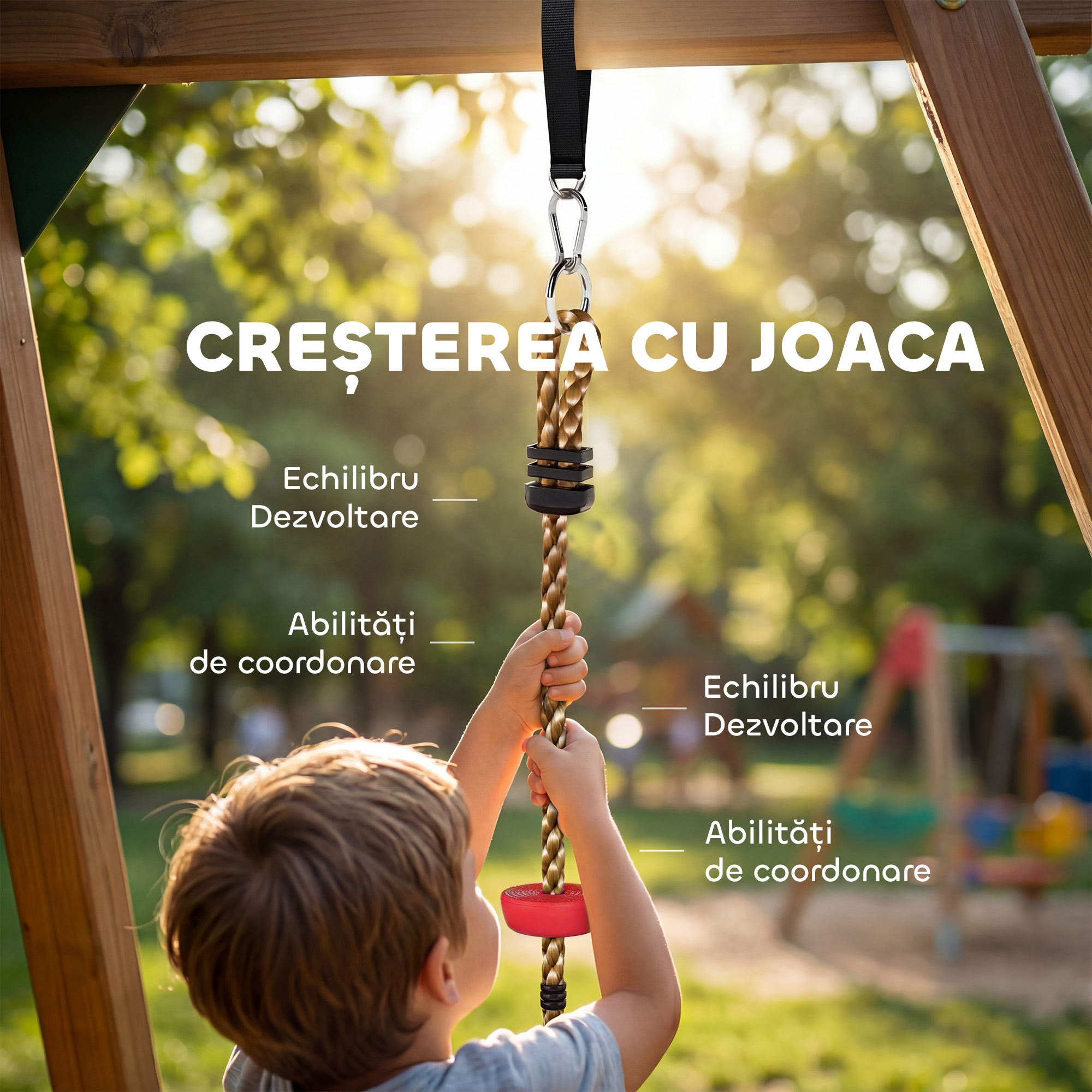  Franghie de Catarare pentru Copii 3-8 Ani cu Leagan cu Disc, Suporturi si Carabina, Joc pentru Copii din HDPE si PE, Rosu [5]