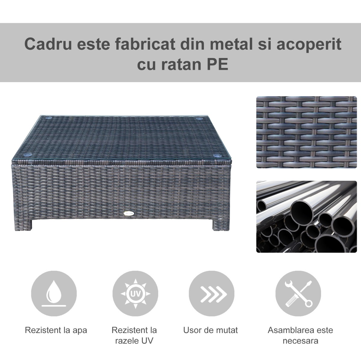  masuta exterior, sticla securizata, 85x50x39cm, maro [4]