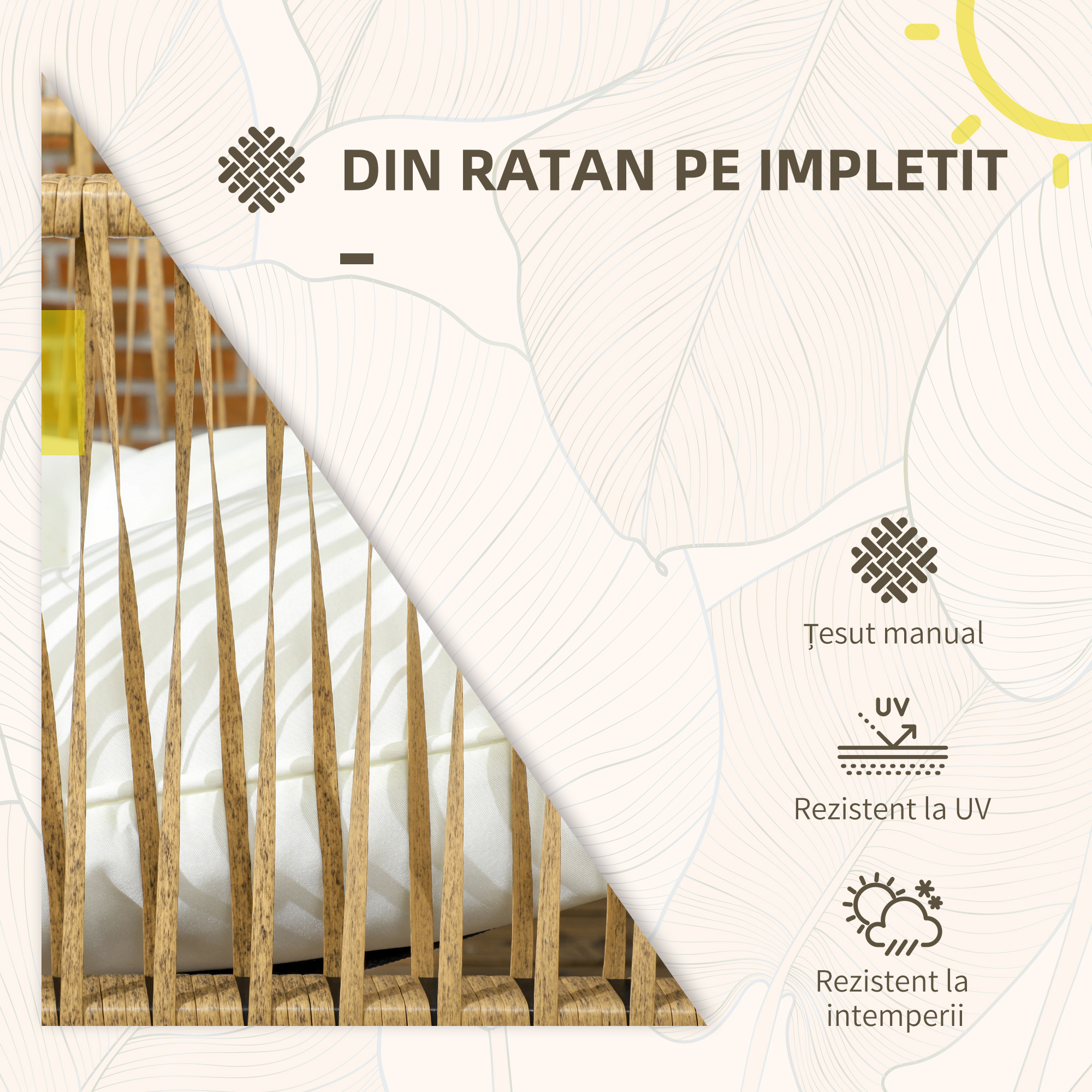  Set de Gradina 4 Piese din Ratan cu Canapea, 2 Scaune si Masuta de Cafea, Negru, Maro si Crem [3]