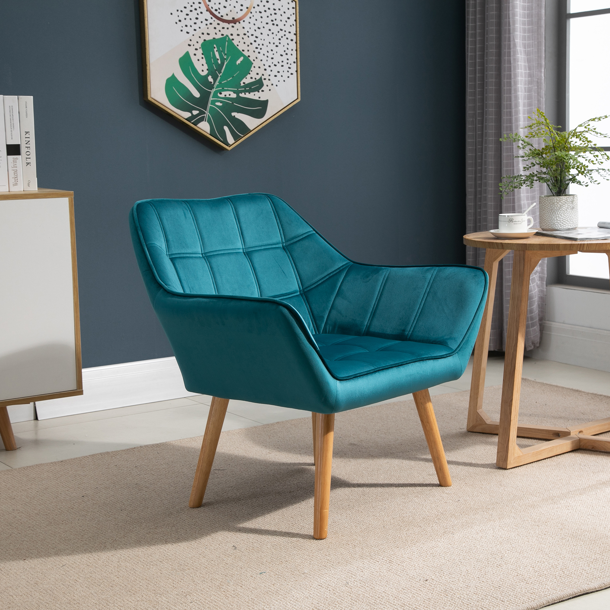  Fotoliu modern din catifea albastru, design de lux, confortabil, cu cadru metalic, ideal pentru living si dormitor [1]