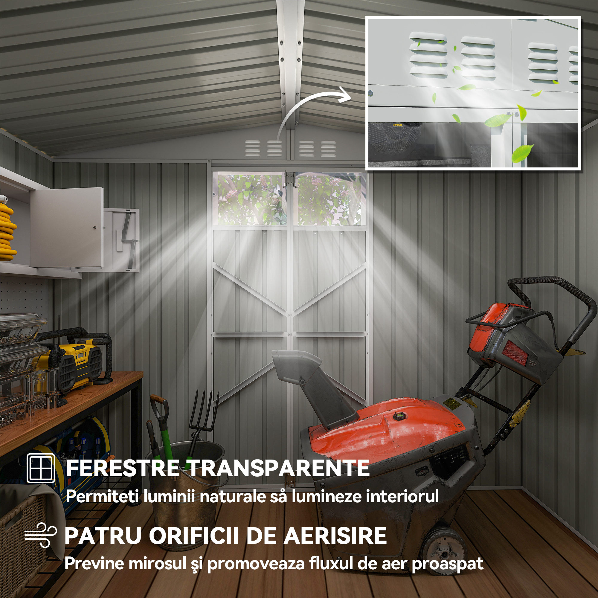  Magazie de Gradina pentru Unelte din Otel Zincat cu 2 Usi, 246x117x180 cm, Gri inchis [3]