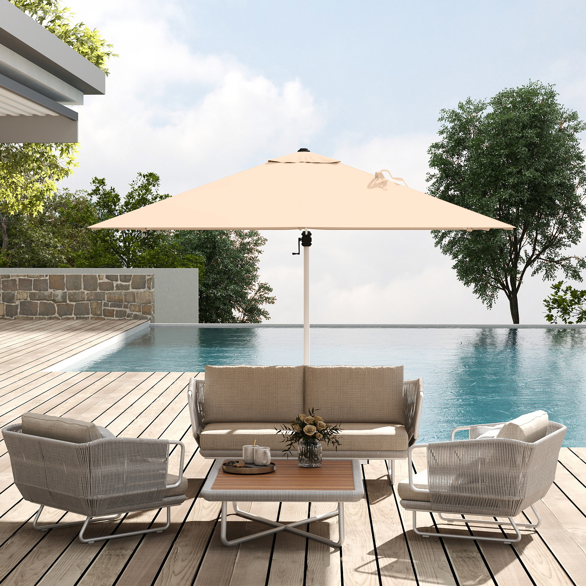  Umbrela Suspendata inclinabila cu Manivela si Baza in Cruce, UPF50+, Kaki [8]