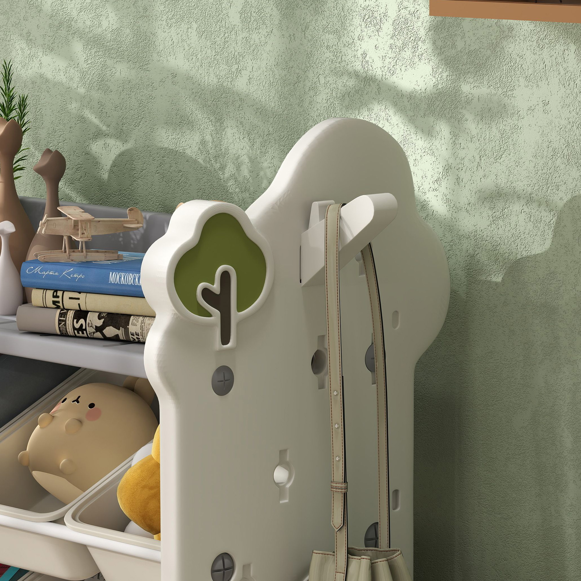  Etajera pentru Copii, Organizator de Depozitare Jucarii cu 4 Niveluri si 9 Cosuri, 77x42x94 cm, Crem Alb [8]