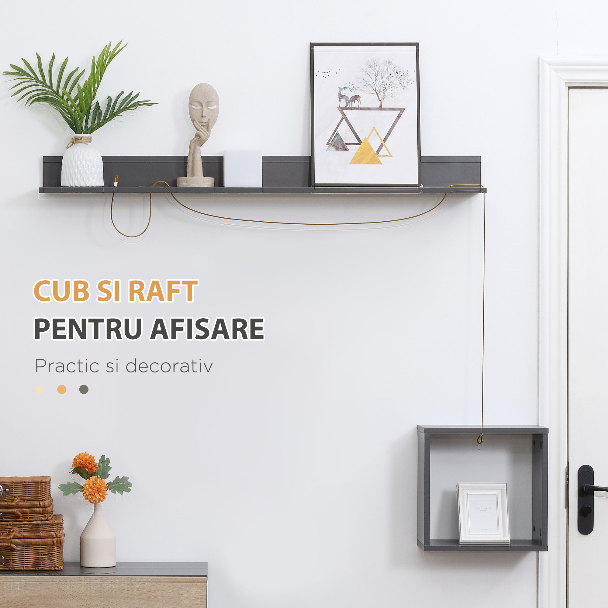  Organizator de intrare cu banca de pantofi, cuier pentru hol cu suport pentru haine si raft, gri si natural [6]