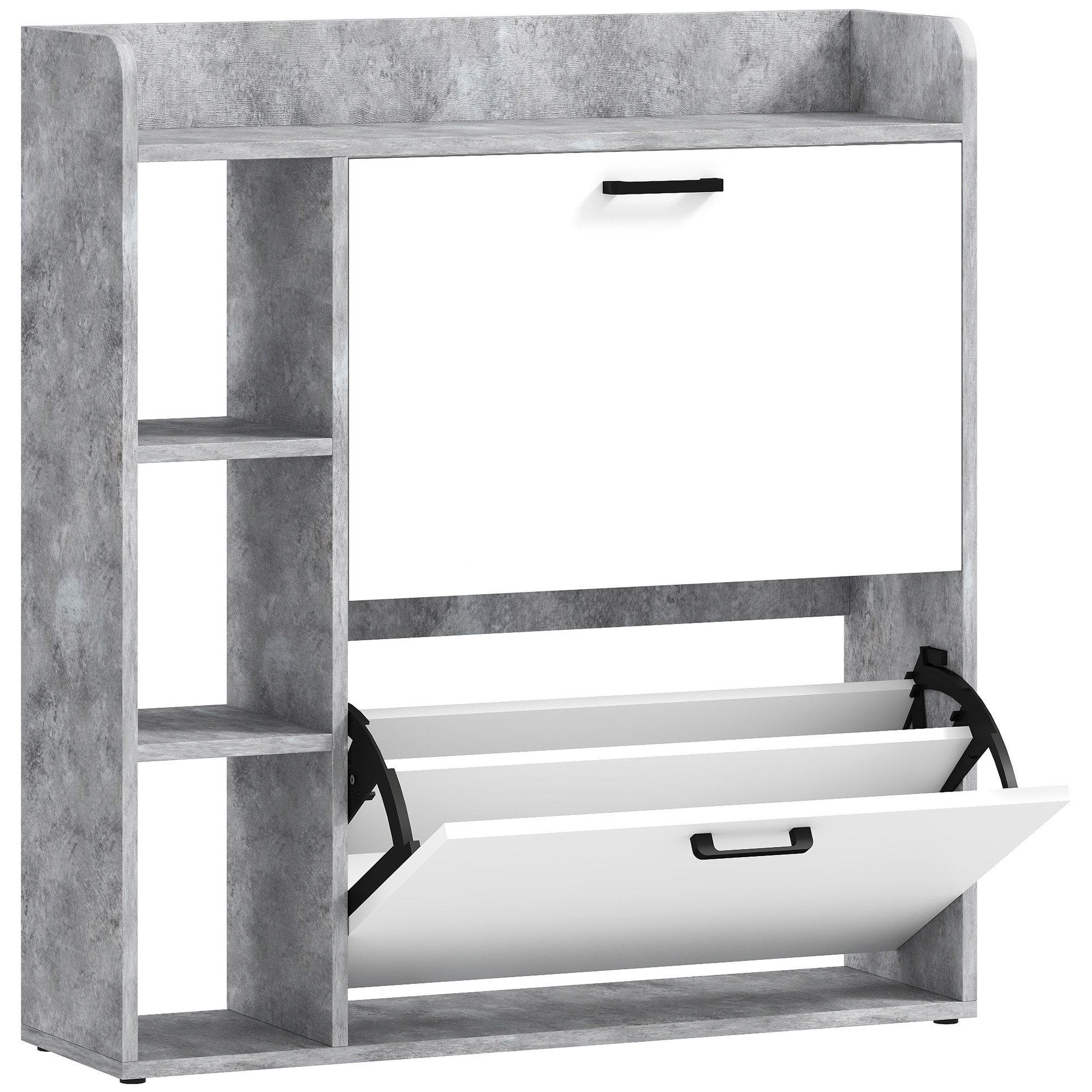 Living & hol -  Dulap pentru pantofi slim cu 2 sertare rabatabile, Capacitate 15 perechi de pantofi, 83x24x90.5 cm, Gri