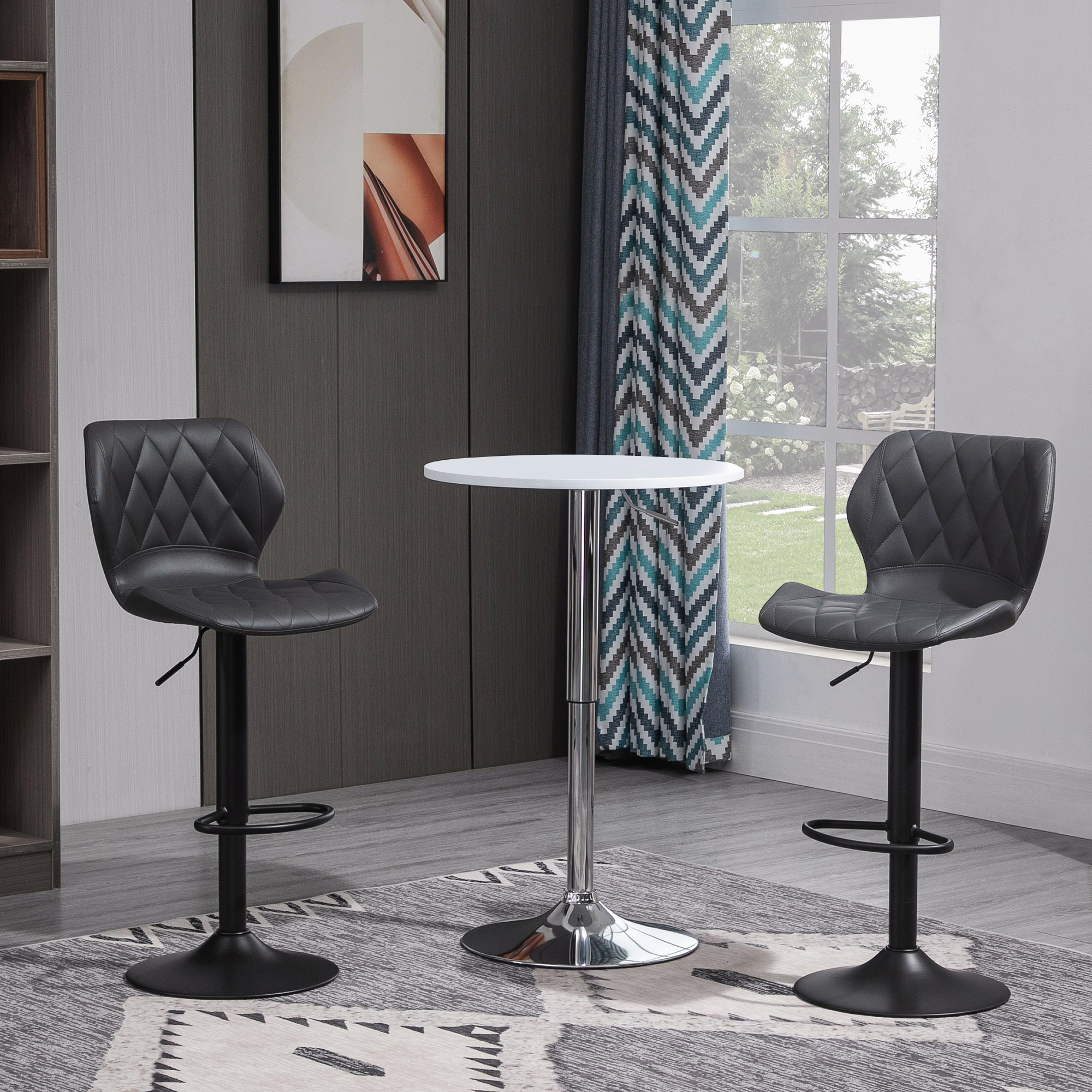  Set 2 Scaune Bar din Piele Sintetica Reglabile Gri [1]