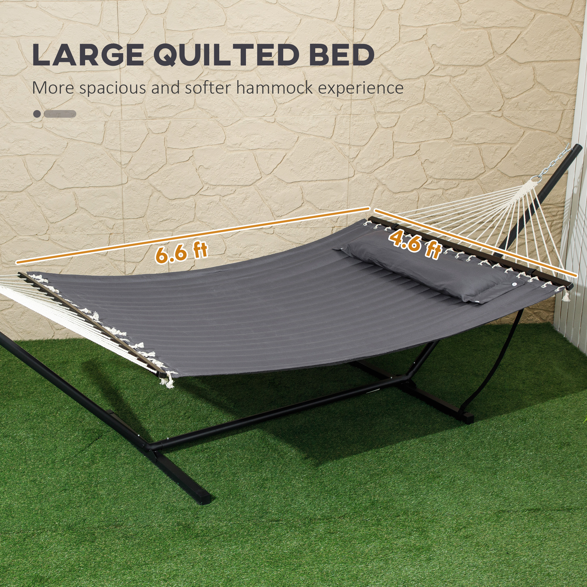  Hamac de Gradina Portabil cu Structura, Perna Integrata si Corzi de Siguranta, 368x93x110 cm, Gri inchis [3]