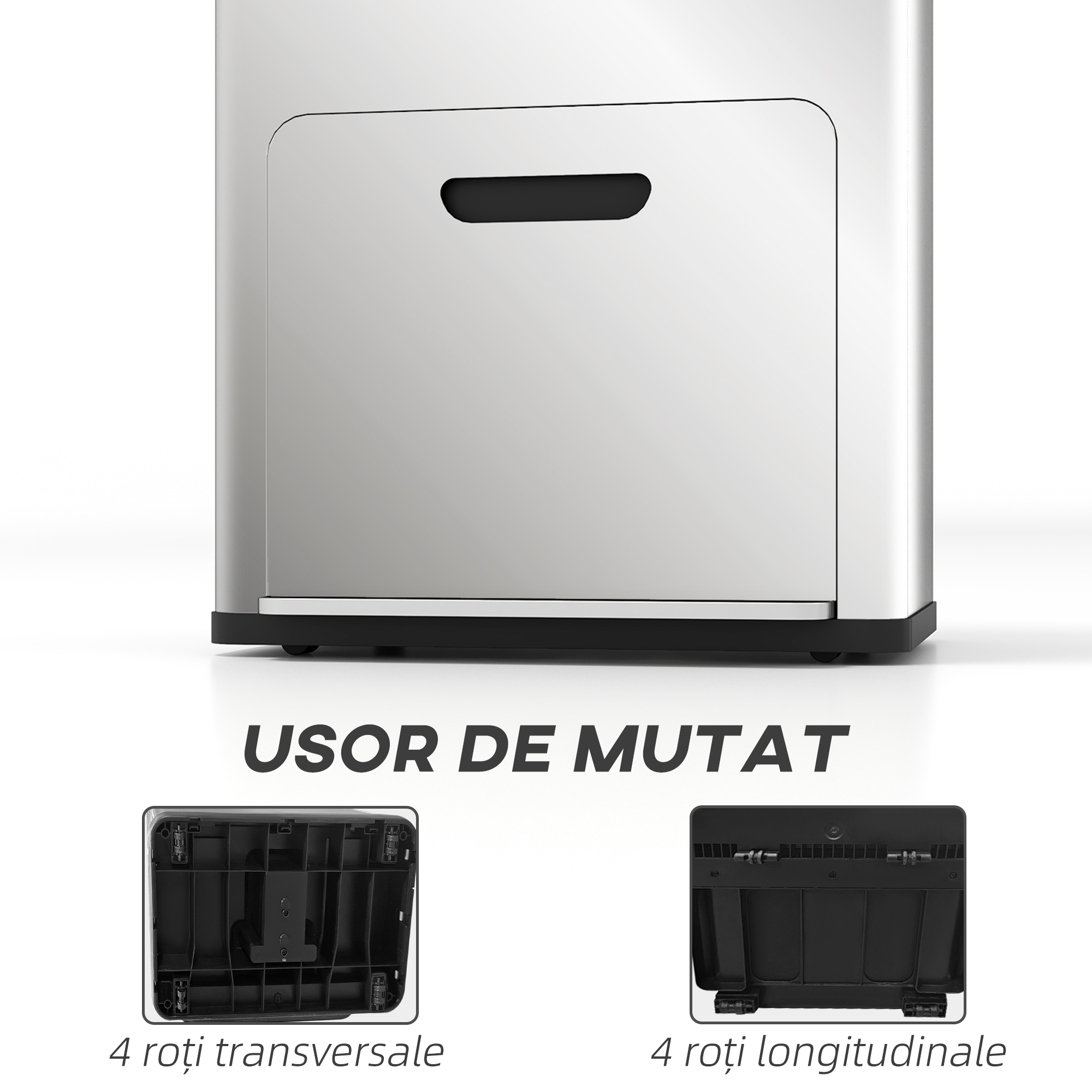  Cos de Gunoi cu 3 Compartimente de 56L, Pedala si inchidere Silentioasa, 45,7x35,8x76 cm, Argintiu [5]