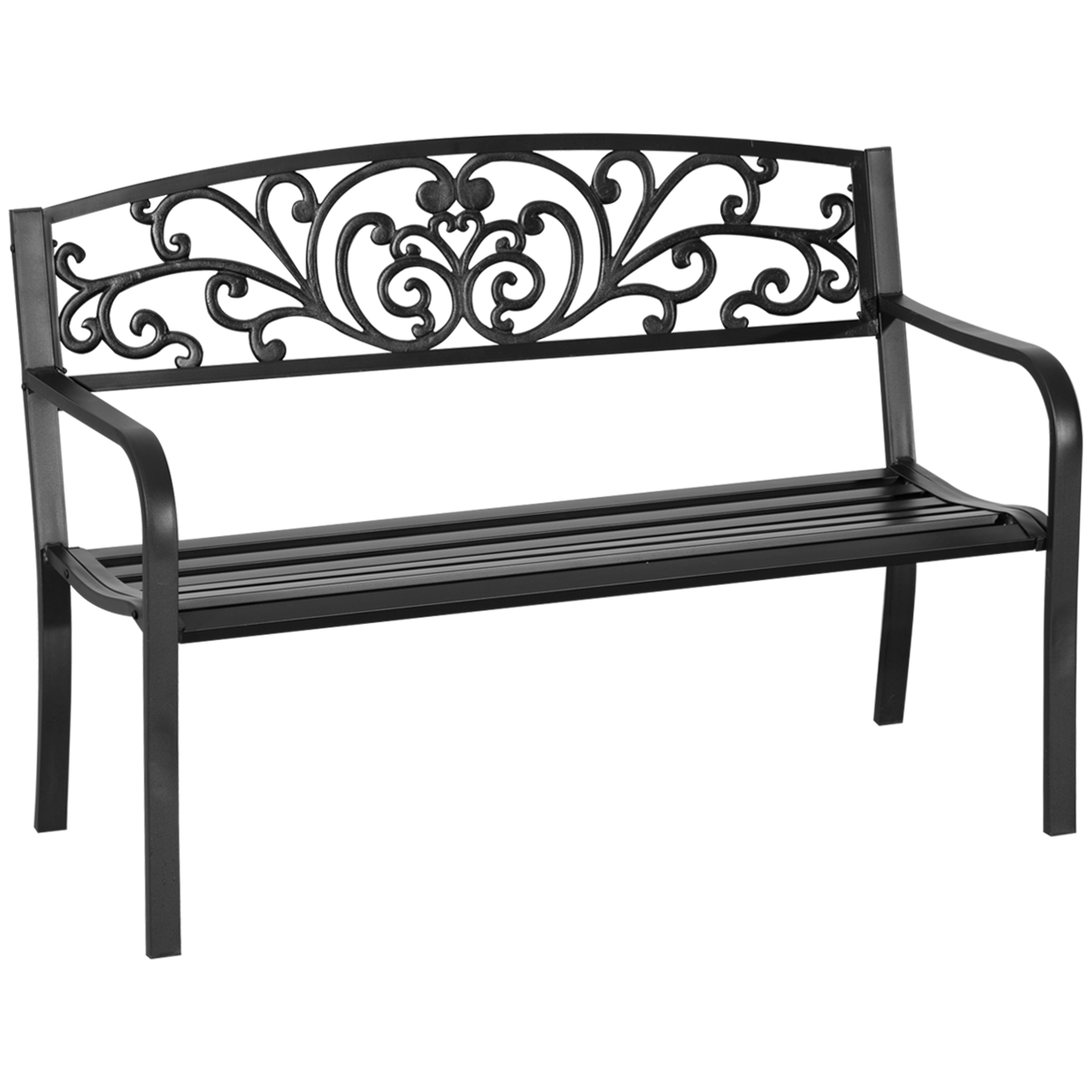 Gradina & balcon -  Banca de gradina din metal cu spatar decorat, 127x60x87cm - negru