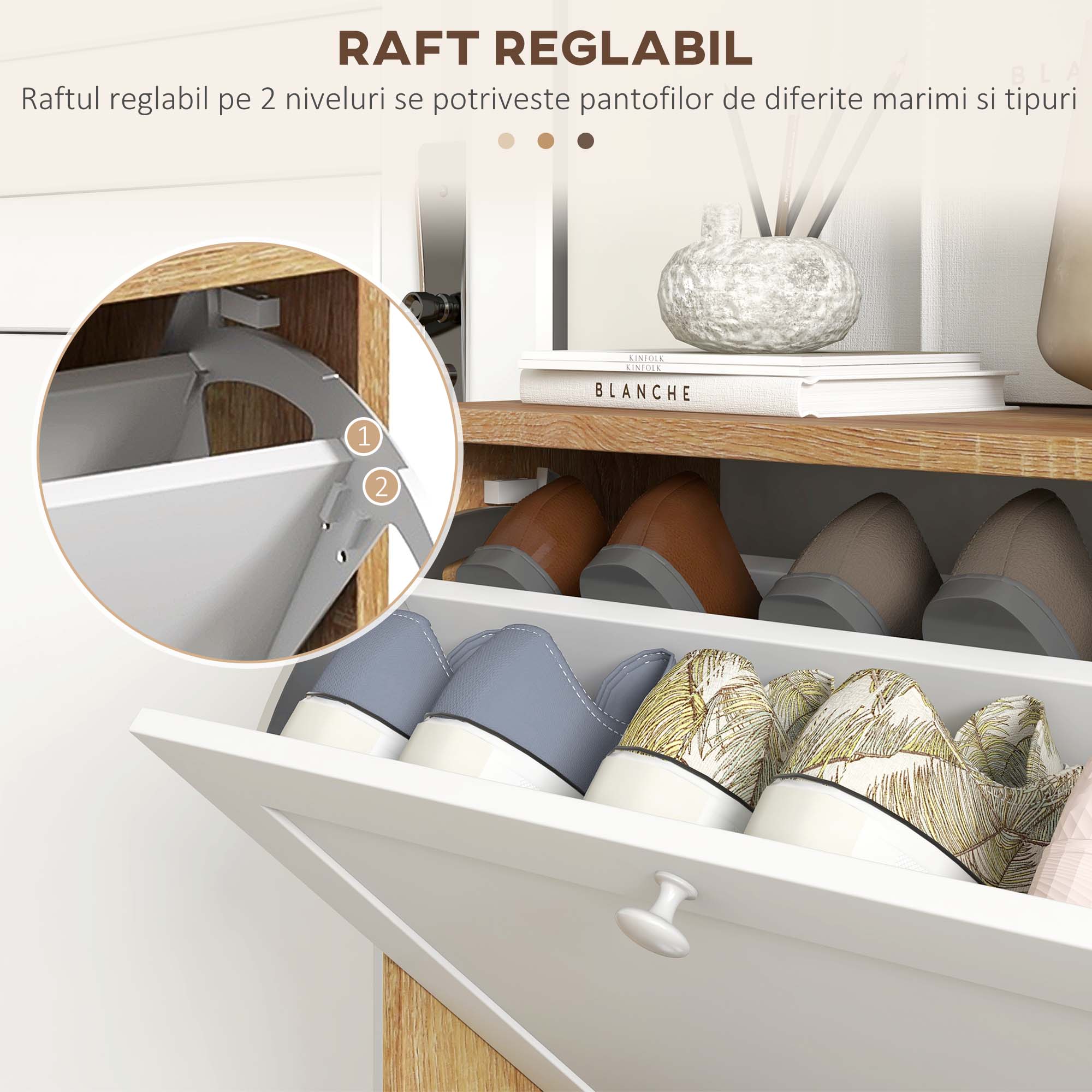  Dulap Pantofi ingust - 2 Sertare Rabatabile, Compact [4]