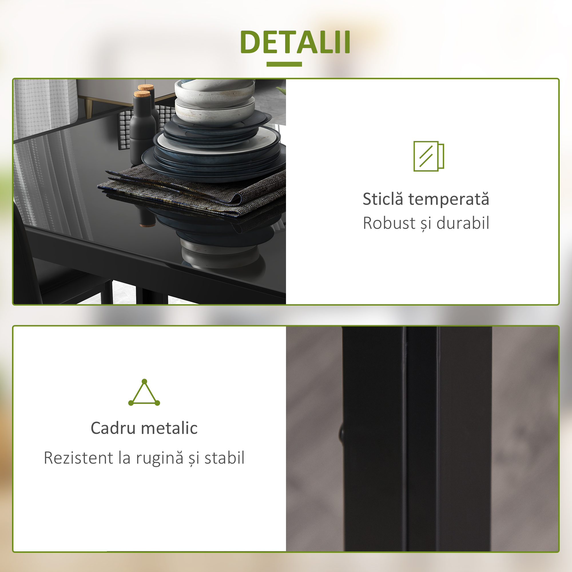  Set de luat masa 4 Scaune tapitate si 1 Masa pentru 4 persoane negru [5]