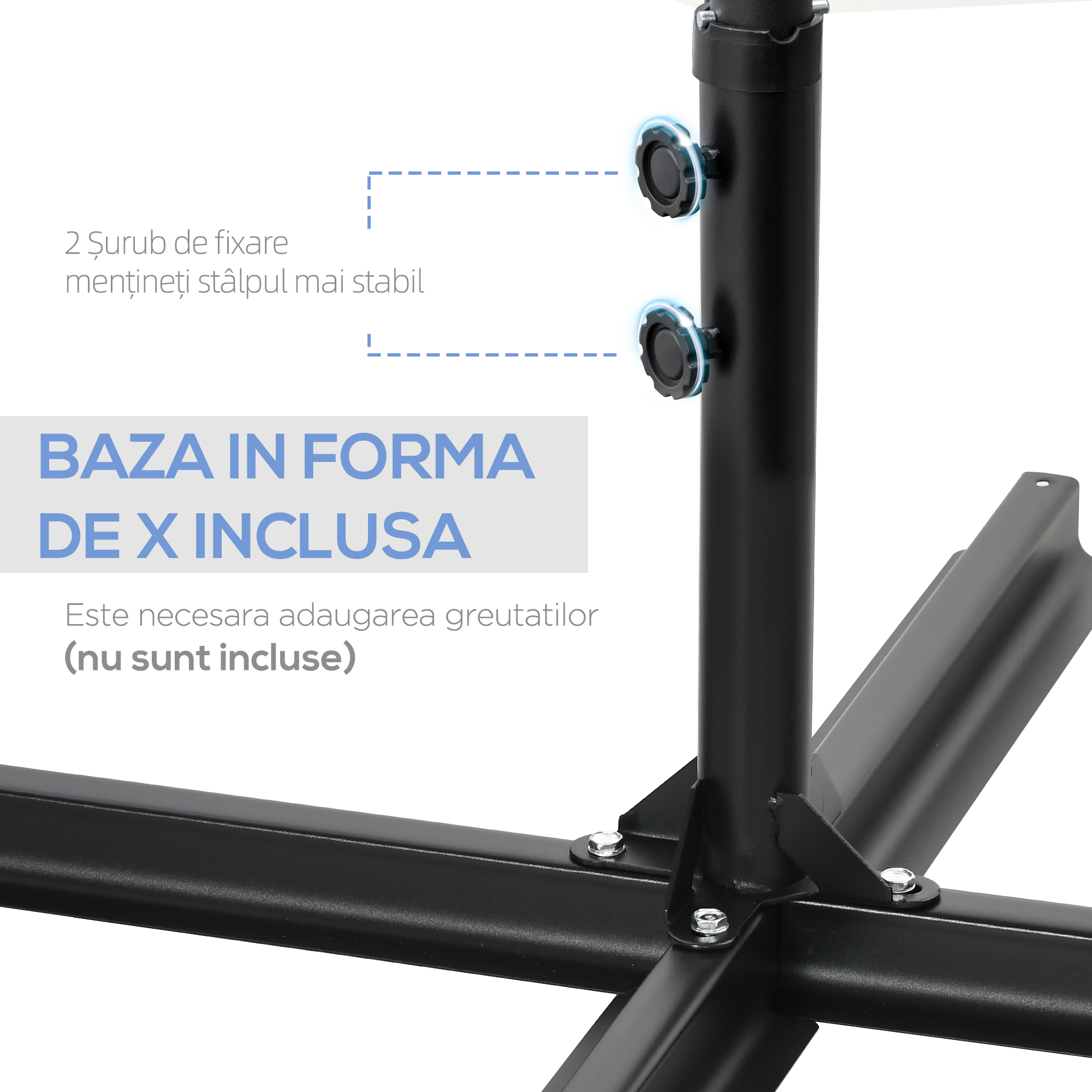  Umbrela de Gradina cu Rotatie la 360°, Brat, Baza in Cruce si Orificiu de Ventilatie, Ø256x245 cm, Gri inchis [5]