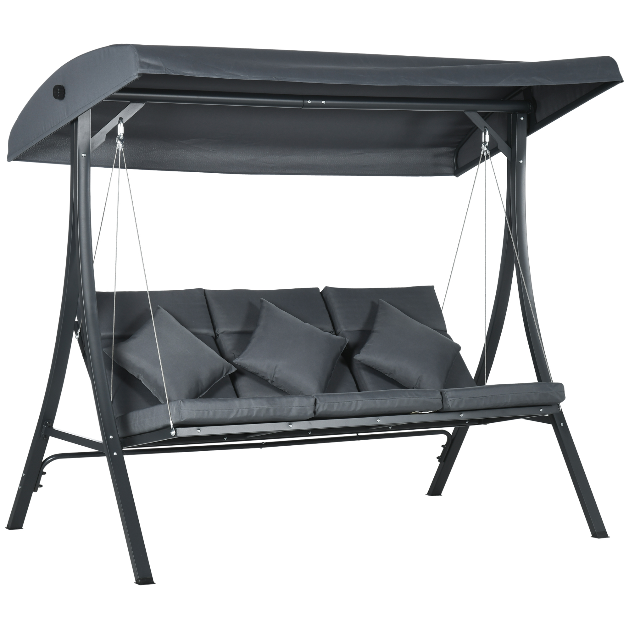 Gradina & balcon -  Leagan de gradina pentru 3 persoane cu acoperis reglabil, din otel si poliester, 202x115x168 cm, gri inchis