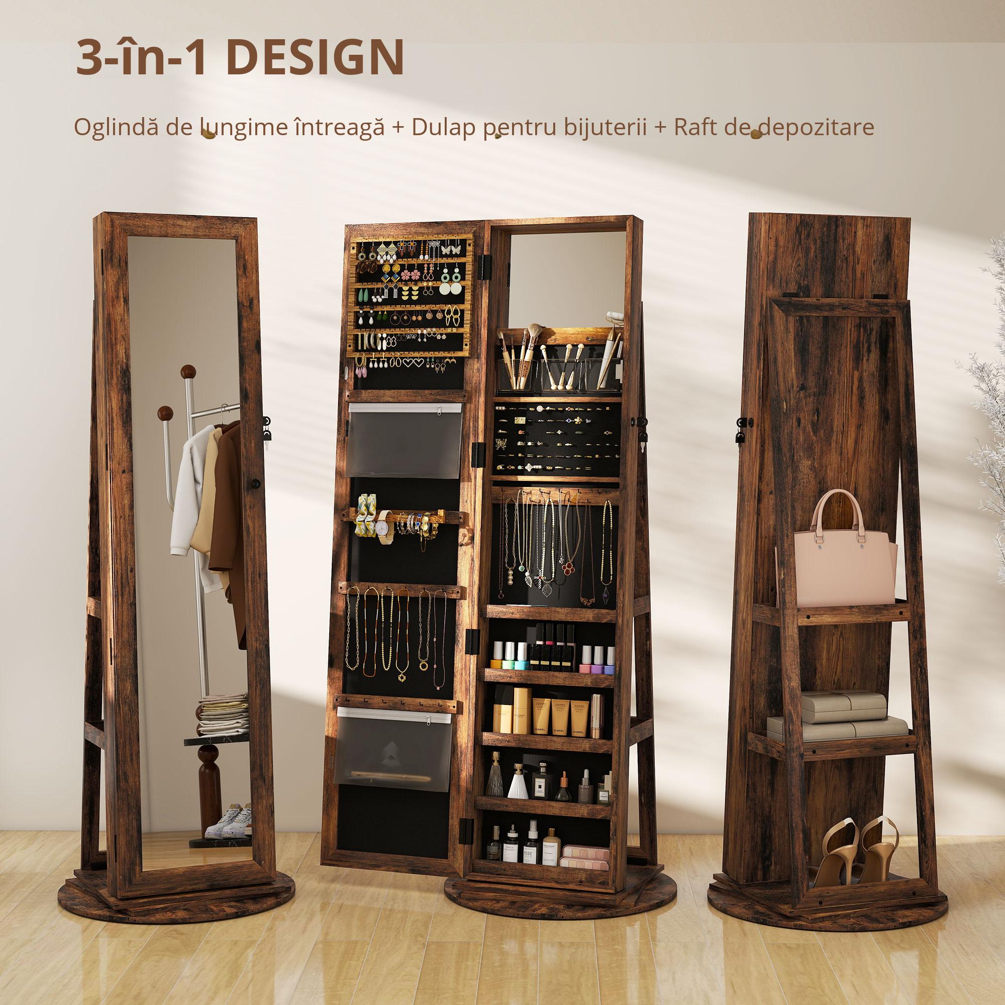  Oglinda cu Spatiu pentru Bijuterii Rotativa si Cu inchidere, Maro [4]