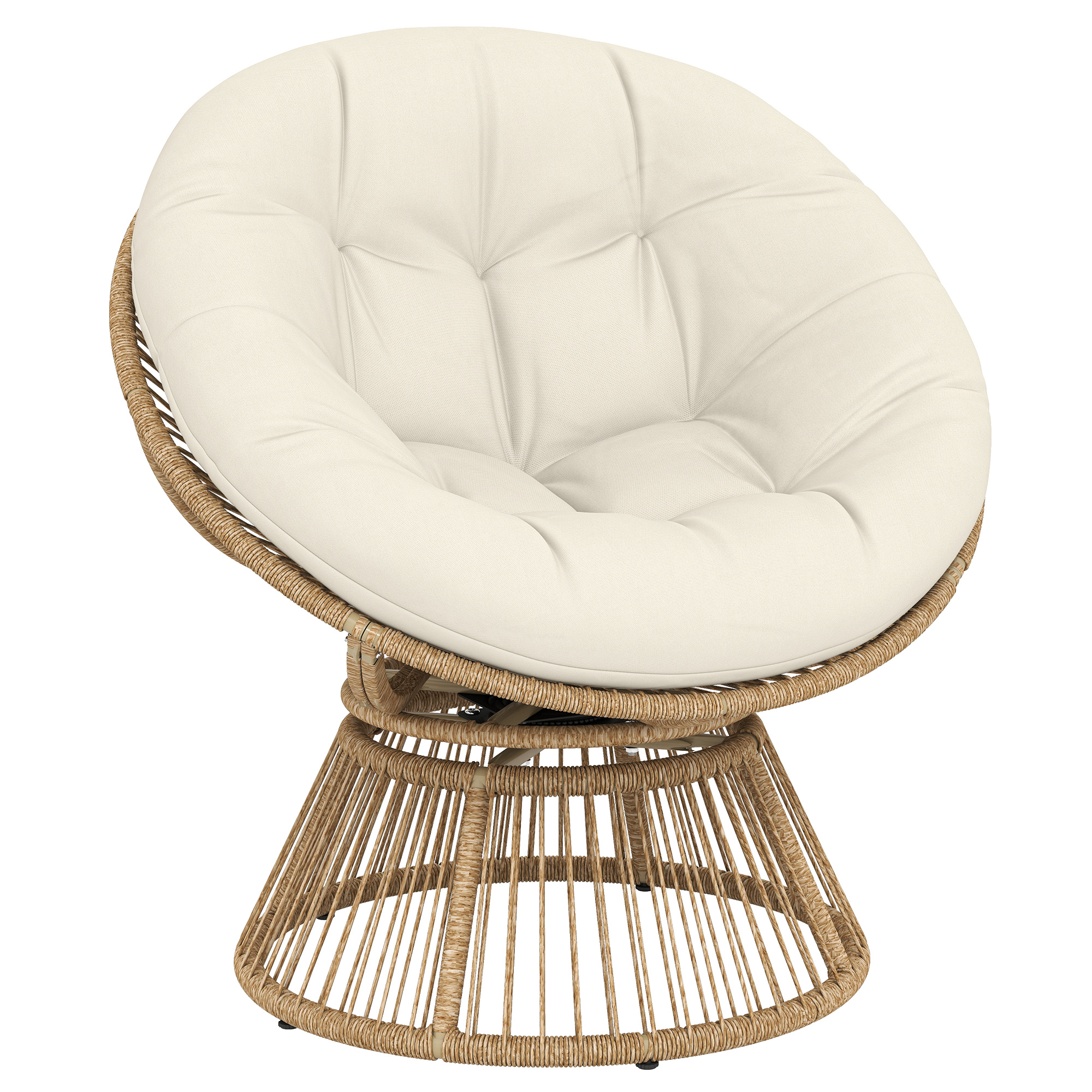 Gradina & balcon -  Fotoliu Papasan Rotativ 360° Moon Chair cu Perna pentru Interior/Exterior, Crem Alb