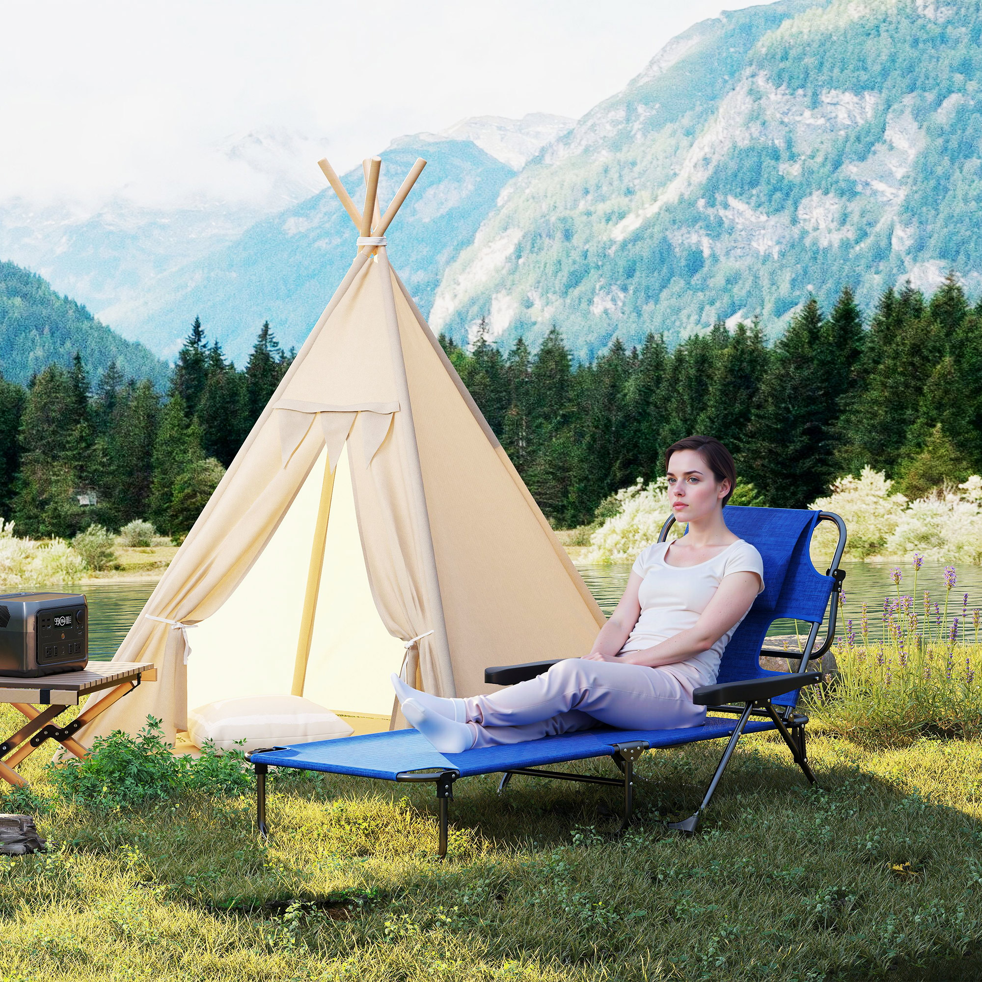  sezlong de Gradina Pliabil cu Spatar Reglabil, Perna si Orificiu pentru Fata, Albastru inchis [8]