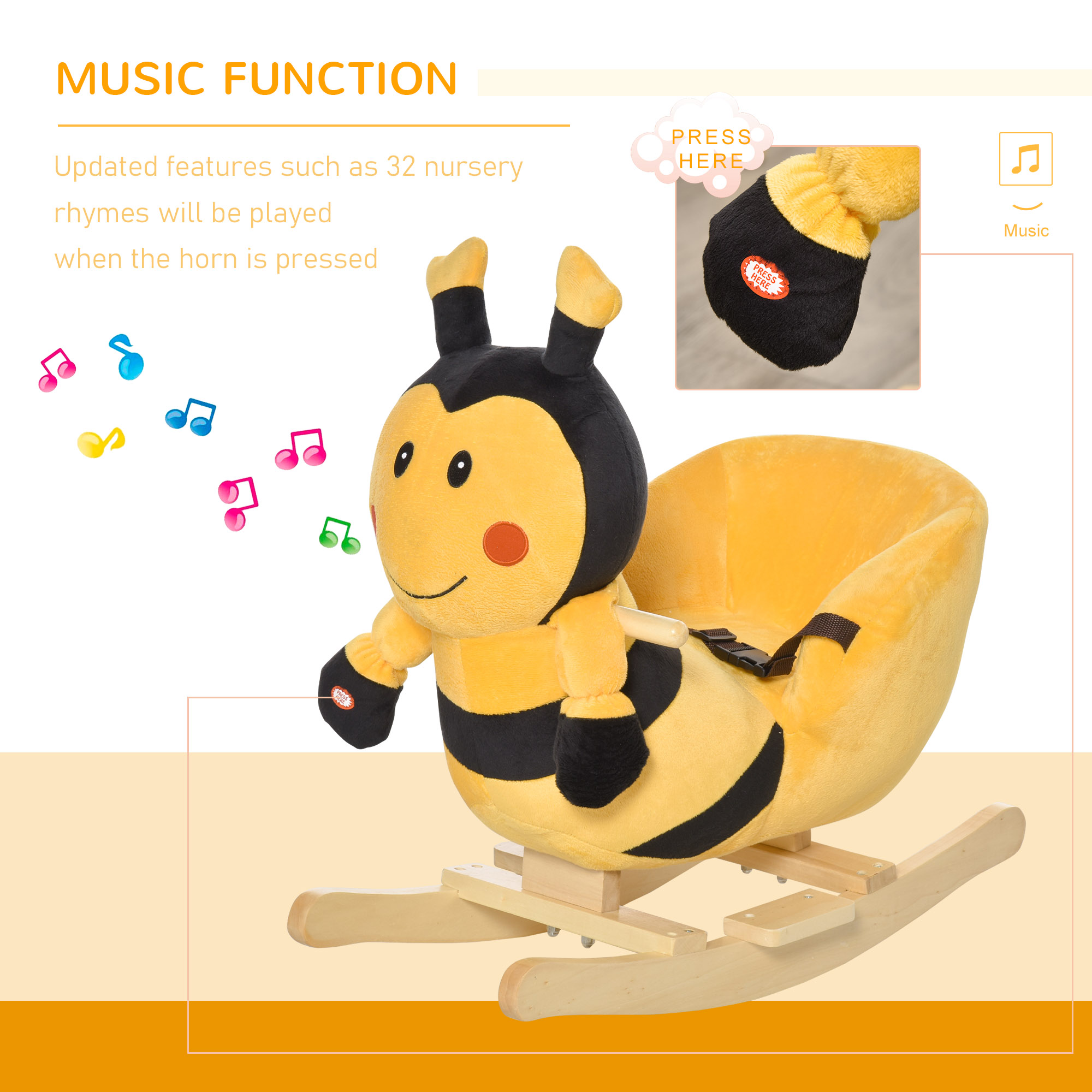  Balansoar Albina din Lemn pentru Copii 60 x 33 x 45cm Galben si Negru [3]