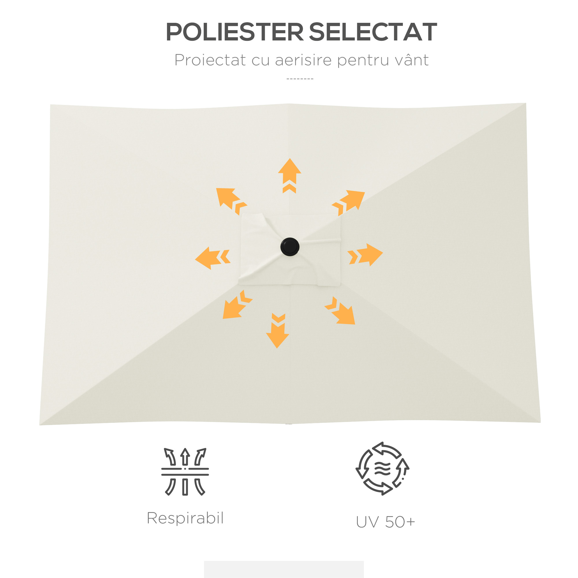  Umbrela de Gradina Dreptunghiulara UV 50 cu Deschidere cu Manivela si inclinare Reglabila, 200x300 cm, Bej [6]