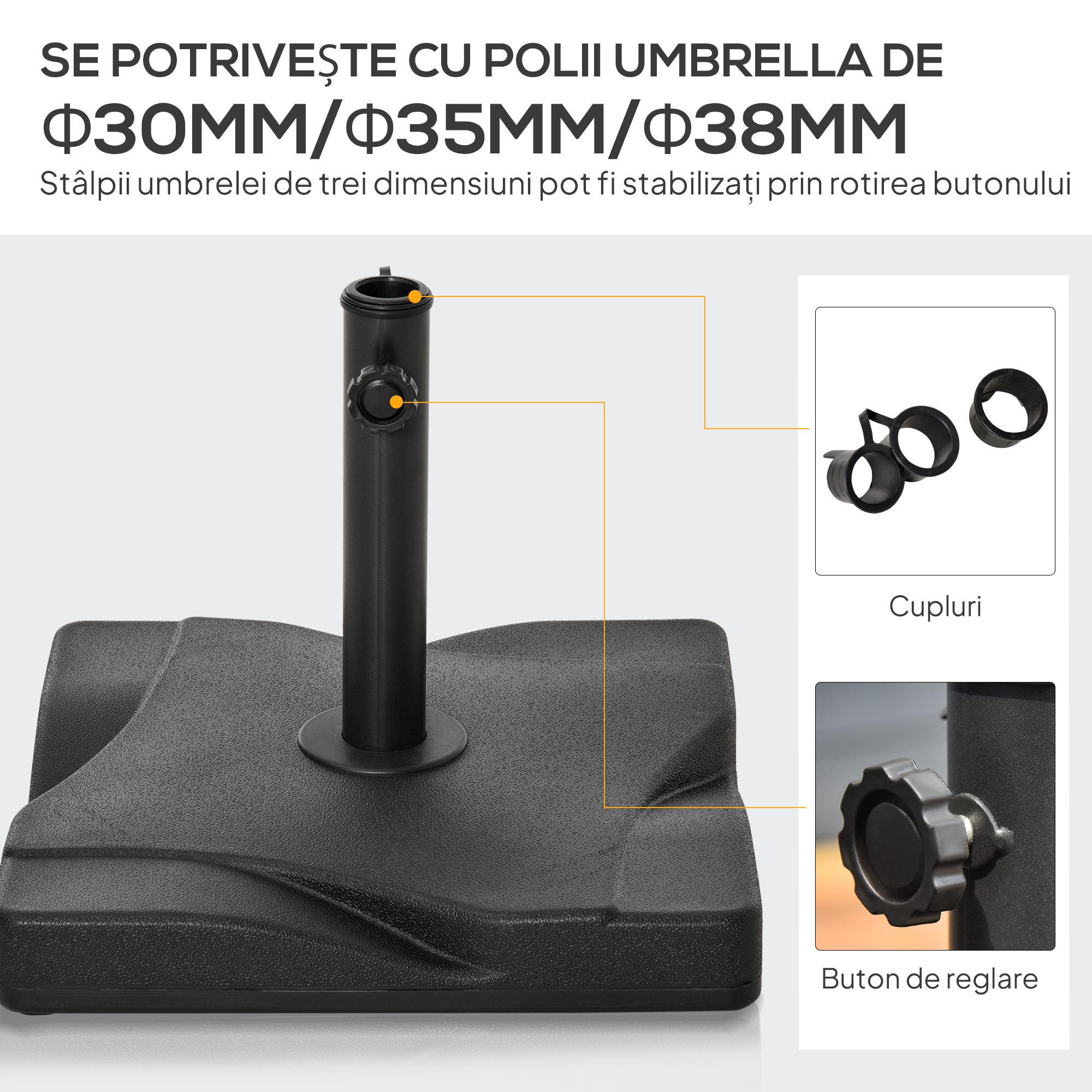  Baza pentru Umbrela din Plastic de 20 kg pentru Stalpi de 35-38-48 mm, 41,5x41,5x35cm [4]