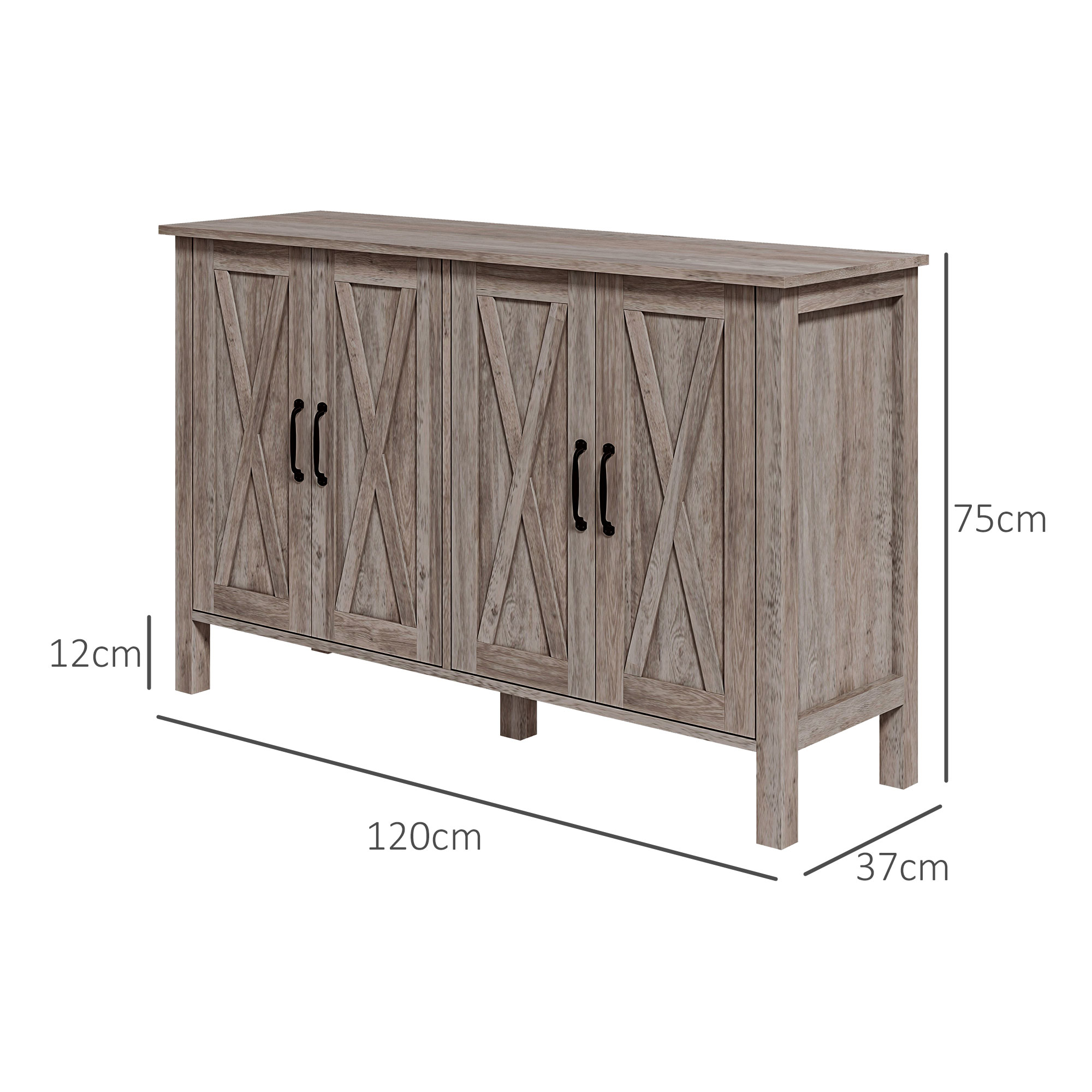  Dulap Multifunctional Stil Rustic cu 4 Rafturi Reglabile, din Lemn, 120x37x75 cm, Gri [2]
