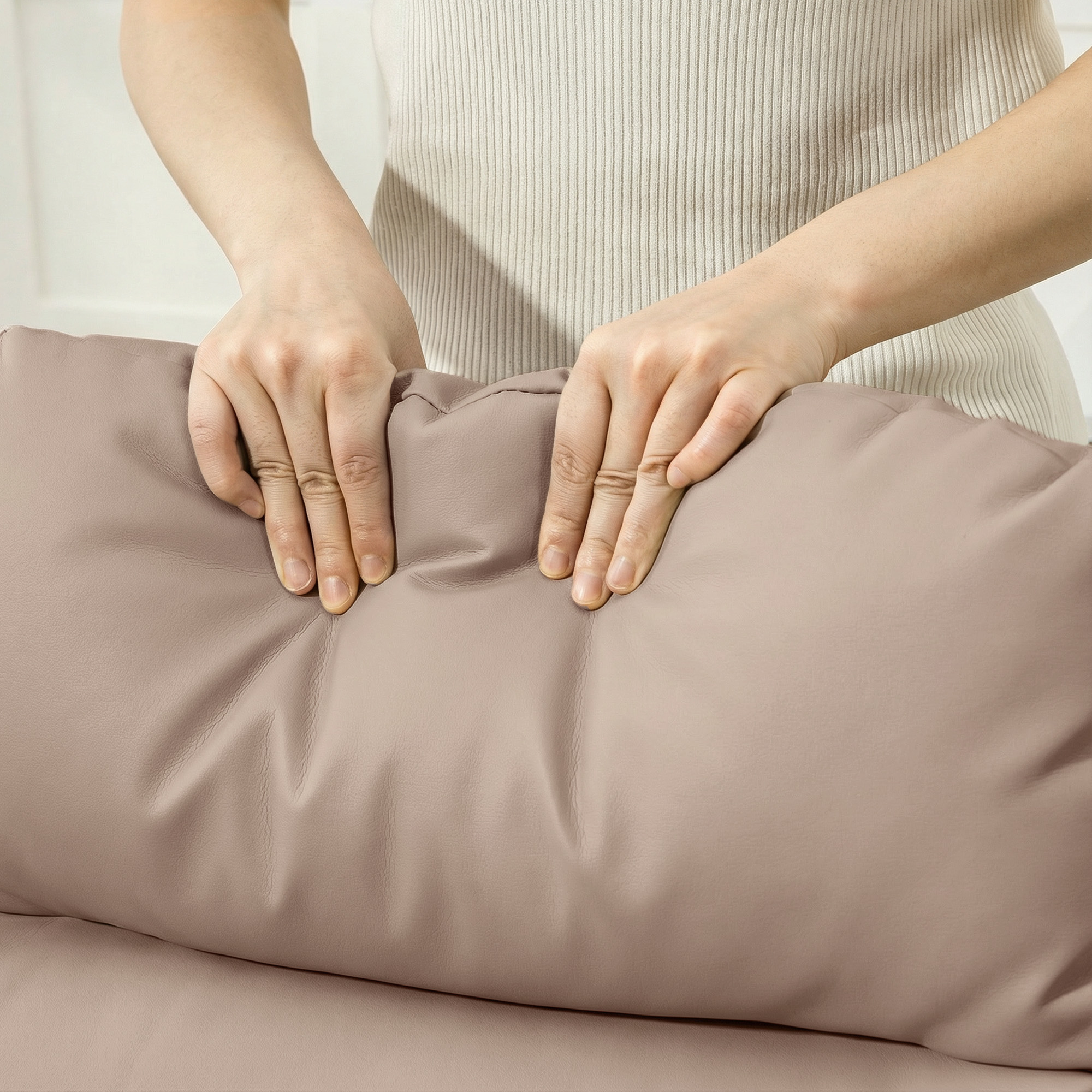  Fotoliu Reclinabil 160° cu Suport pentru Picioare, din Piele PU, Lemn si Otel, 65x89x100 cm, Maro Deschis [8]