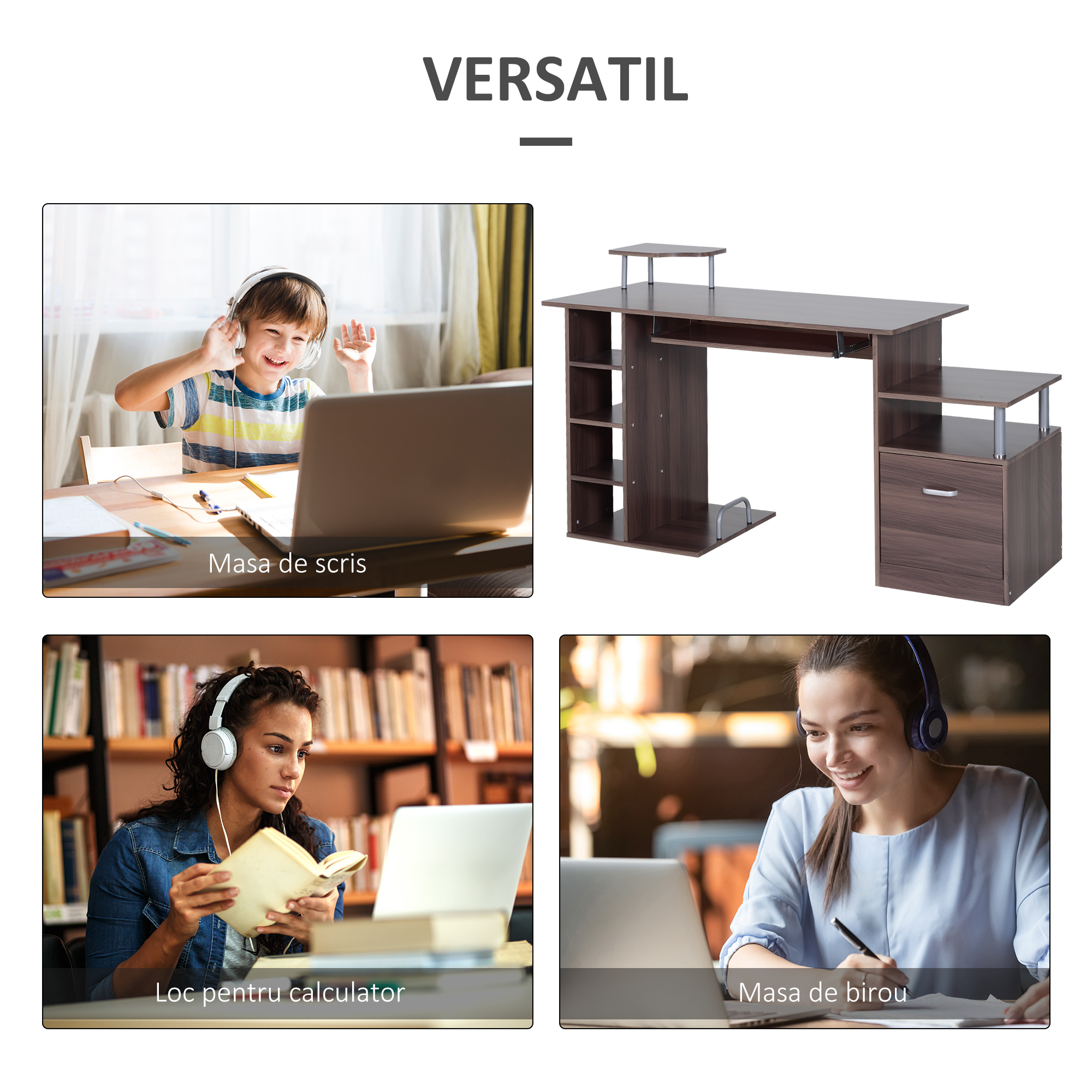  birou din lemn, pentru calculator,152x60x80cm, maro [5]