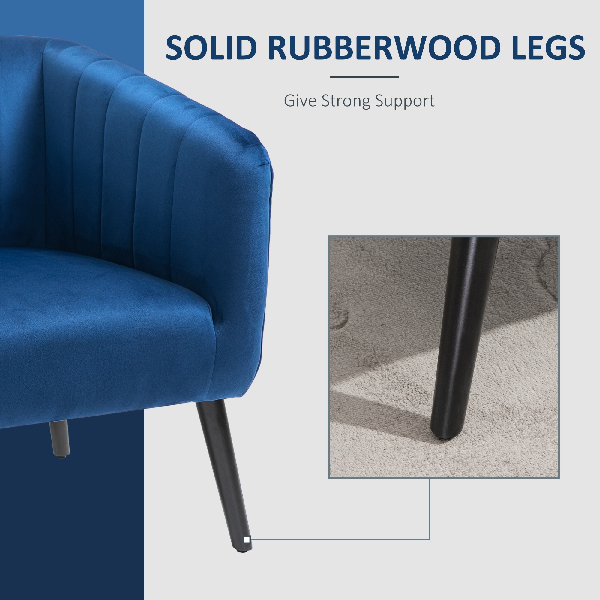  Fotoliu Modern Stil Nordic Invelis din Catifea si Picioare din Lemn, Albastru, 70.5x70x76cm [6]