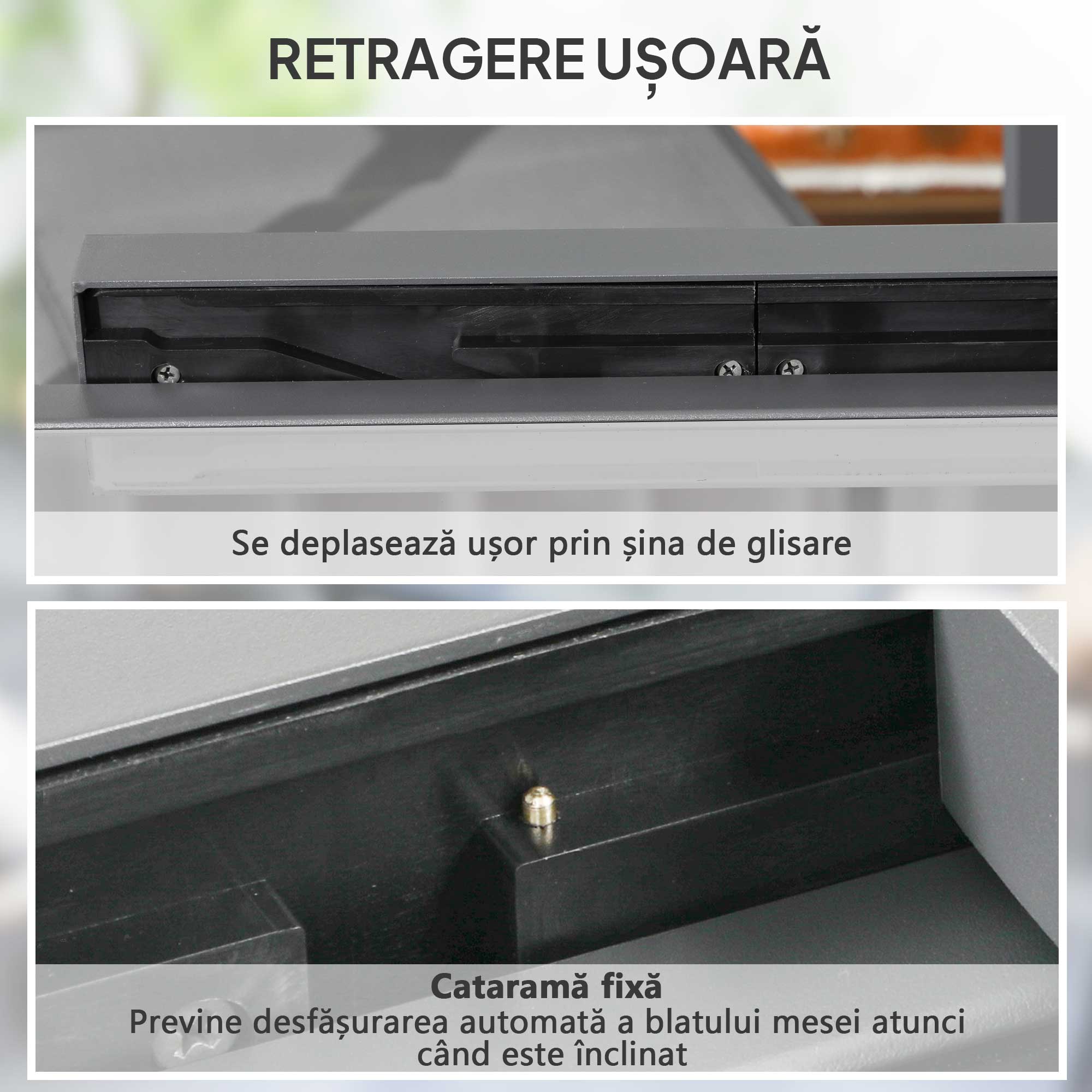  Masa de Gradina Extensibila cu Blat din Sticla 80-160x80x75 cm Negru [4]