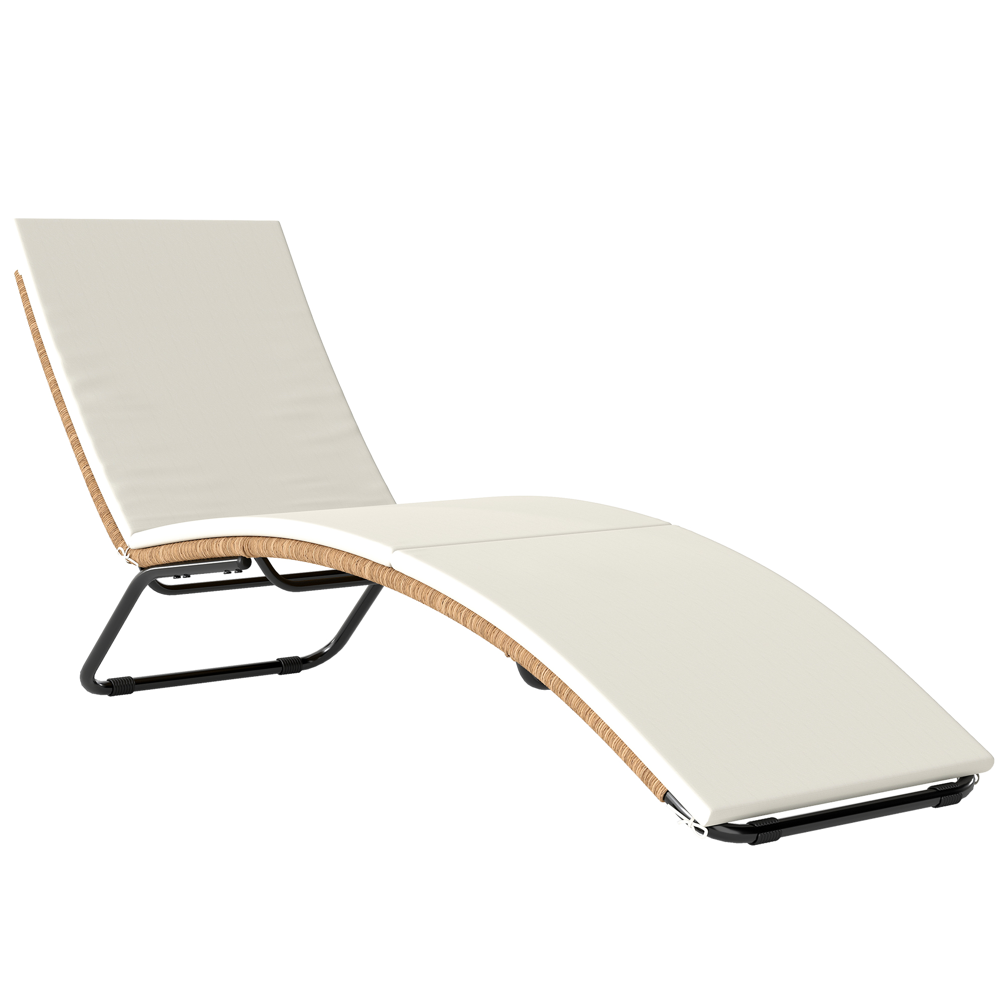 Gradina & balcon -  sezlong Prendisole din Ratan in Forma S cu Perna, sezlong de Gradina cu Cadru din Otel, pentru Terasa, Plaja, Piscina, Gradina, 175x57x80cm, Crem