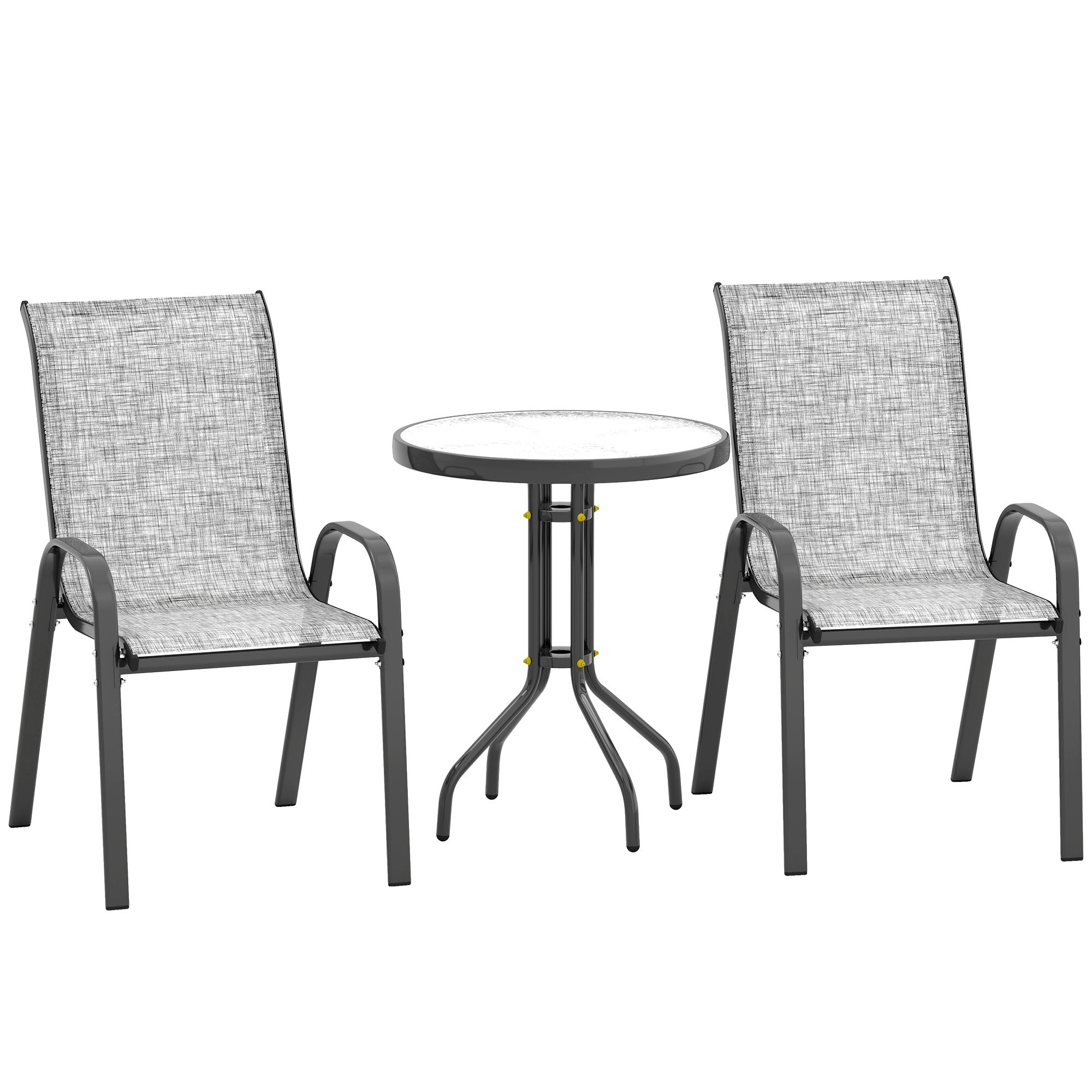 Gradina & balcon -  Set Mobilier de Gradina din 3 Piese cu Scaune Suprapozabile si Masa din Sticla, 54x71x93 cm, Gri inchis