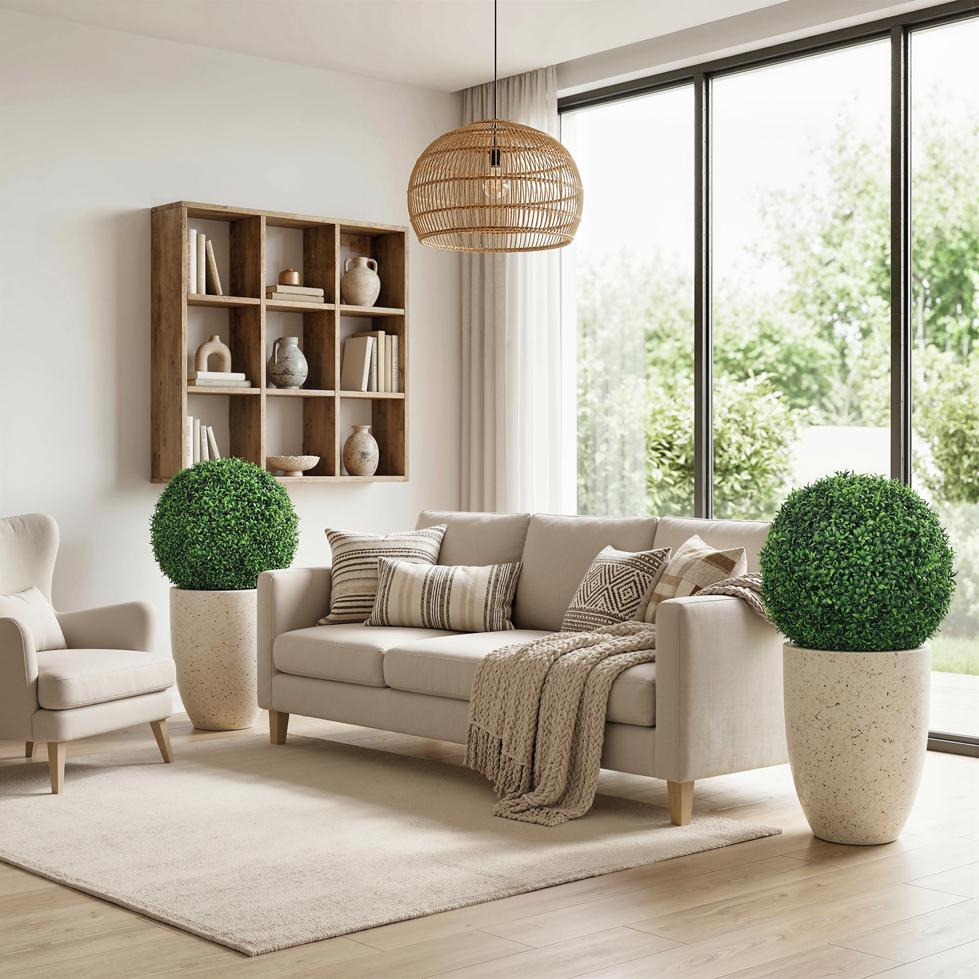  Plante Decorative Artificiale din Buxus cu 682 de Frunze, Rezistente la UV, inaltime 42 cm [8]