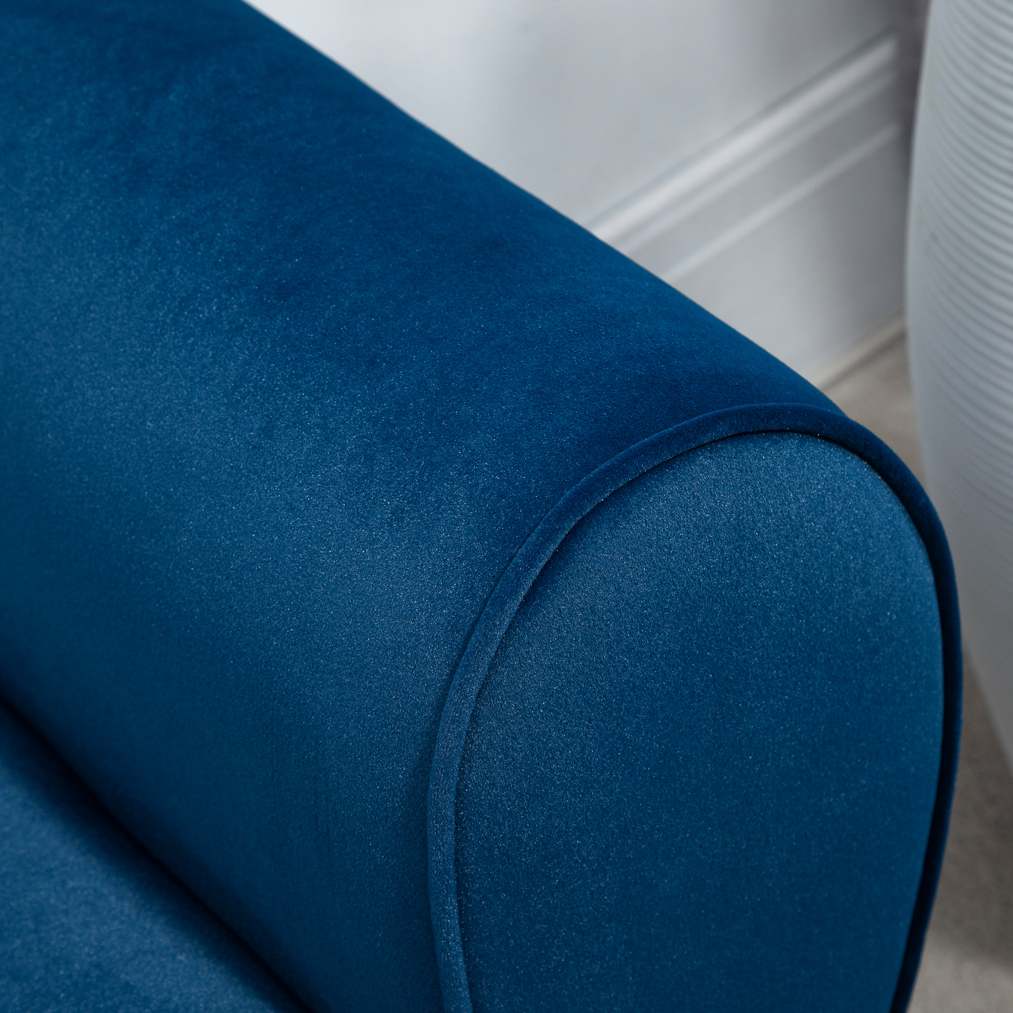  Banca Depozitare Capitonata pentru Dormitor si Hol, Banca Capatul patului din Tesatura Catifelata cu Cotiere, 118x42x66cm, Albastru inchis [8]