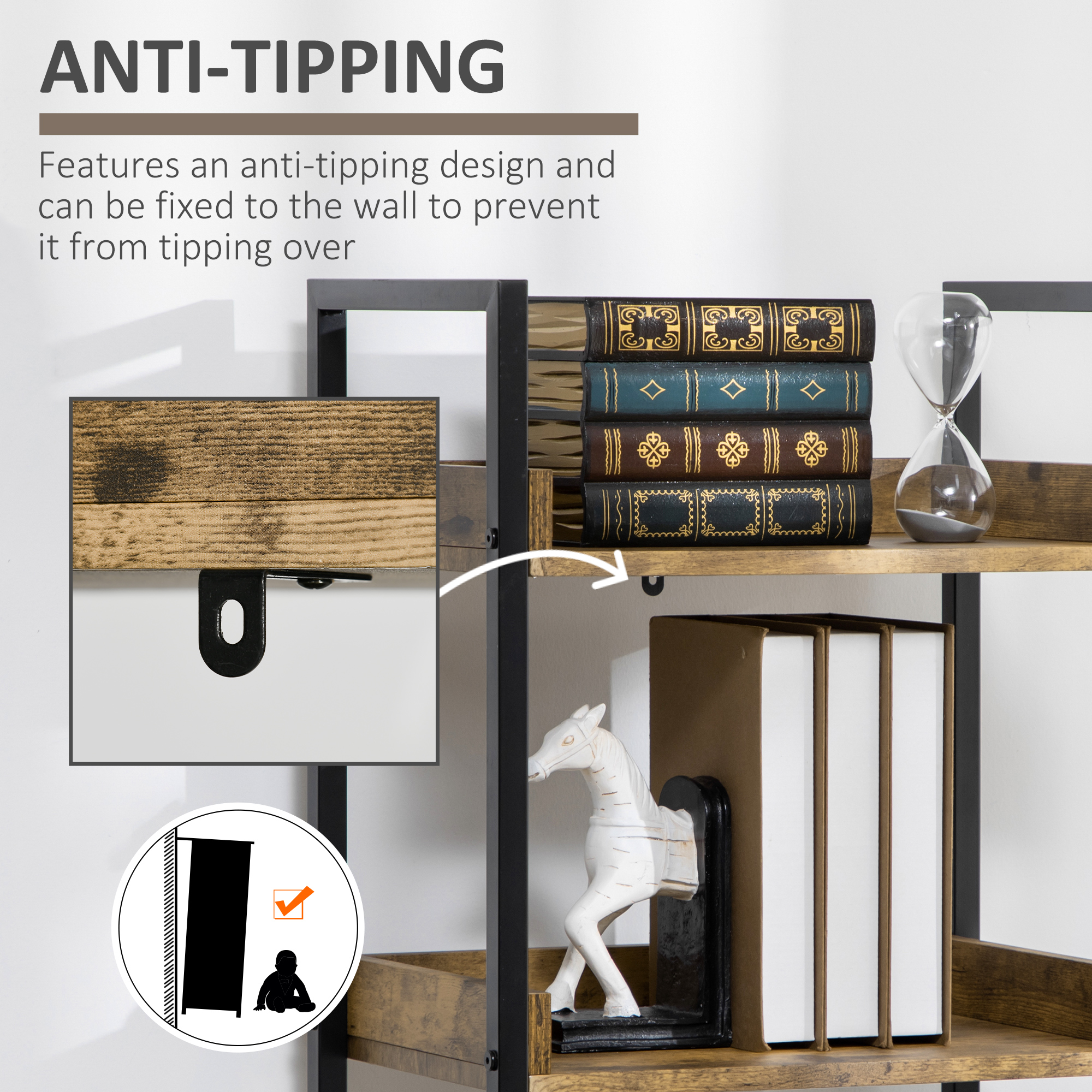  Biblioteca 5 Rafturi - Stil Industrial, Lemn & Metal [6]