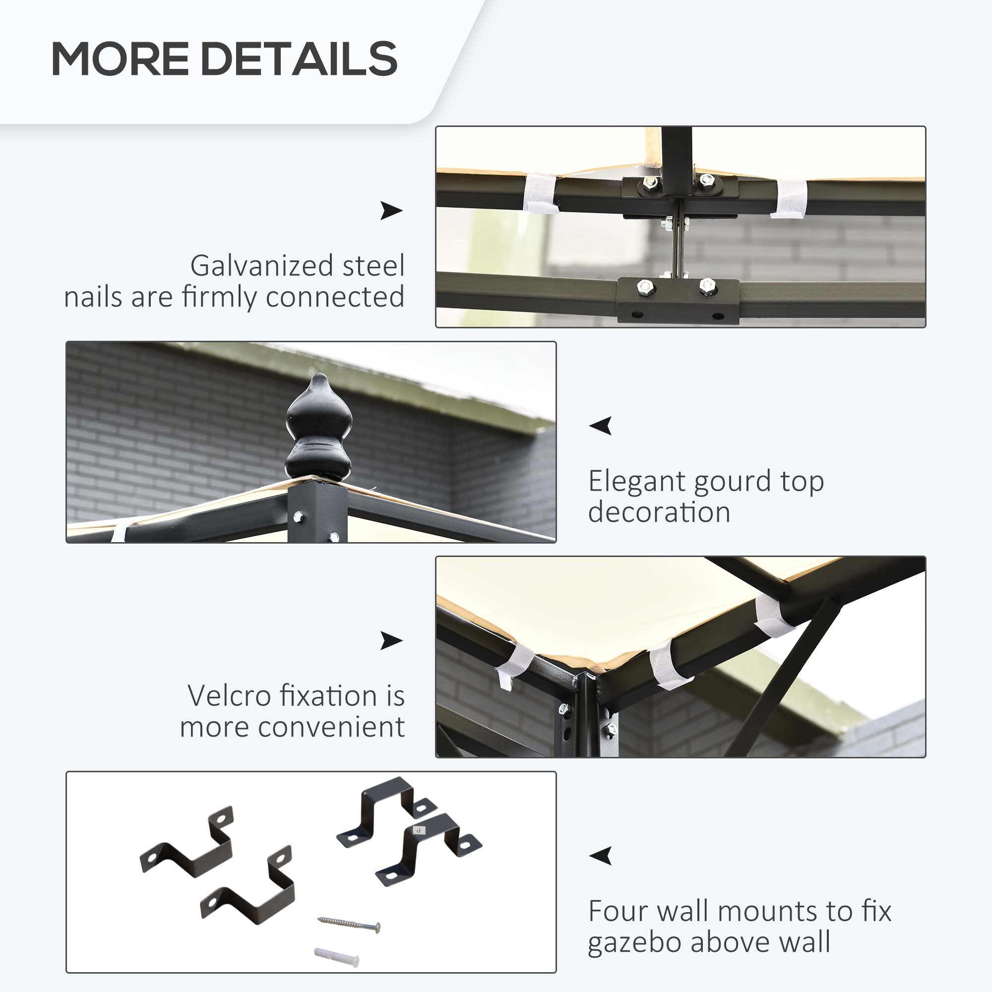  Foisor Perdea Parasolara Cu Prelata in Poliester Impermeabila, Crem, Cadru Gri, 297x297cm [6]