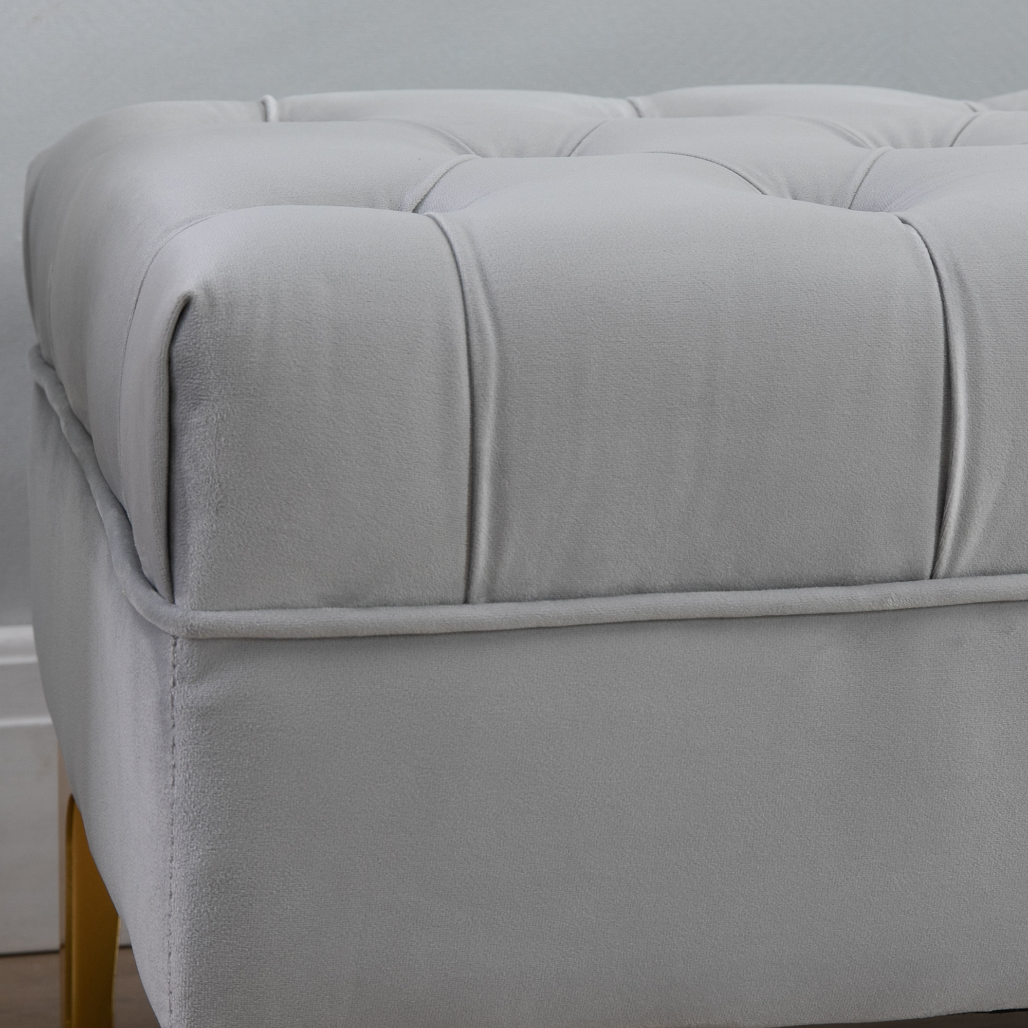  Banca Capitonata din tesatura Catifelata pentru Dormitor & Hol, Banca Eleganta la Capatul Patului cu Picioare Metalice [8]