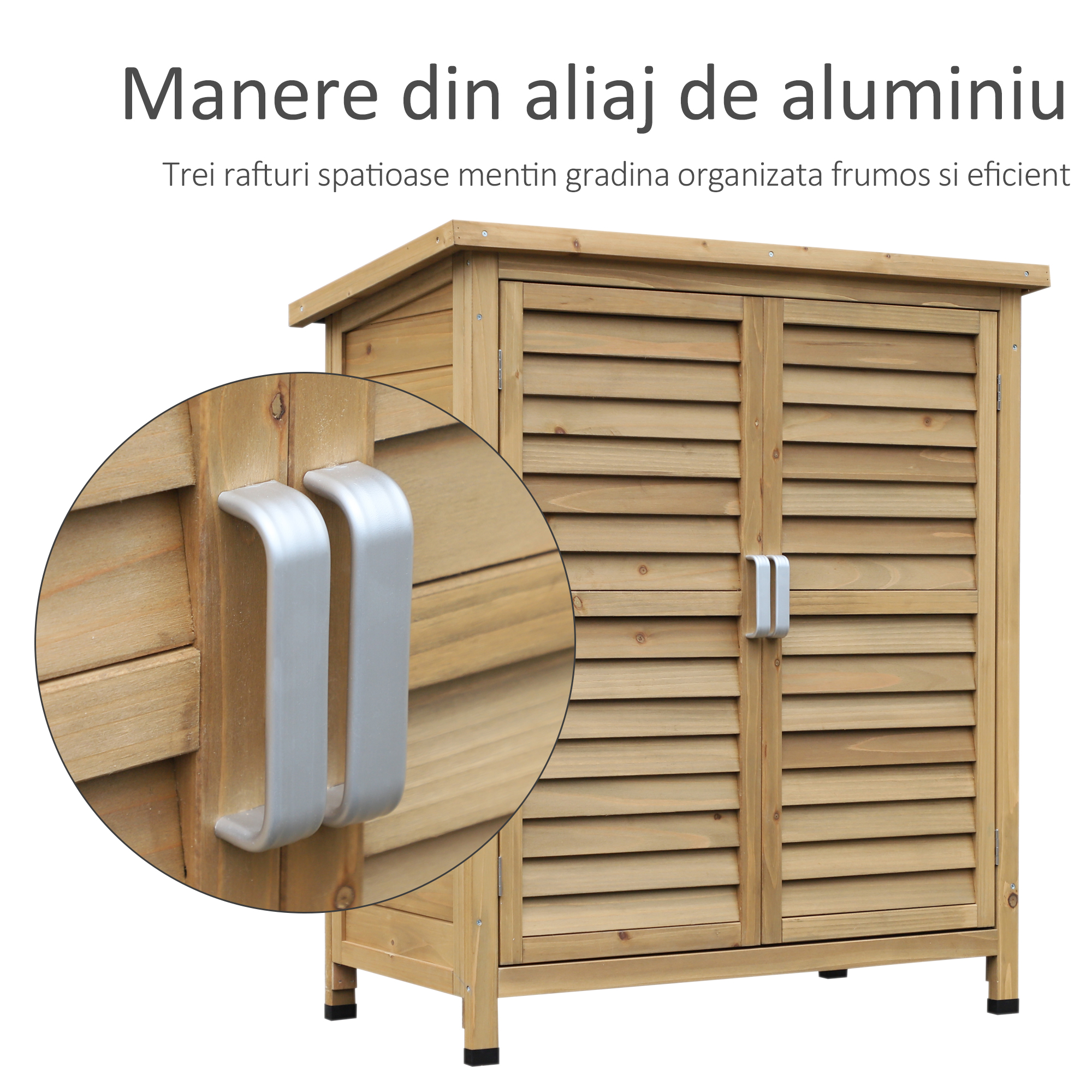  Dulap de gradina din lemn de brad cu acoperis din bitum impermeabil, 87x46.5x96.5cm [6]