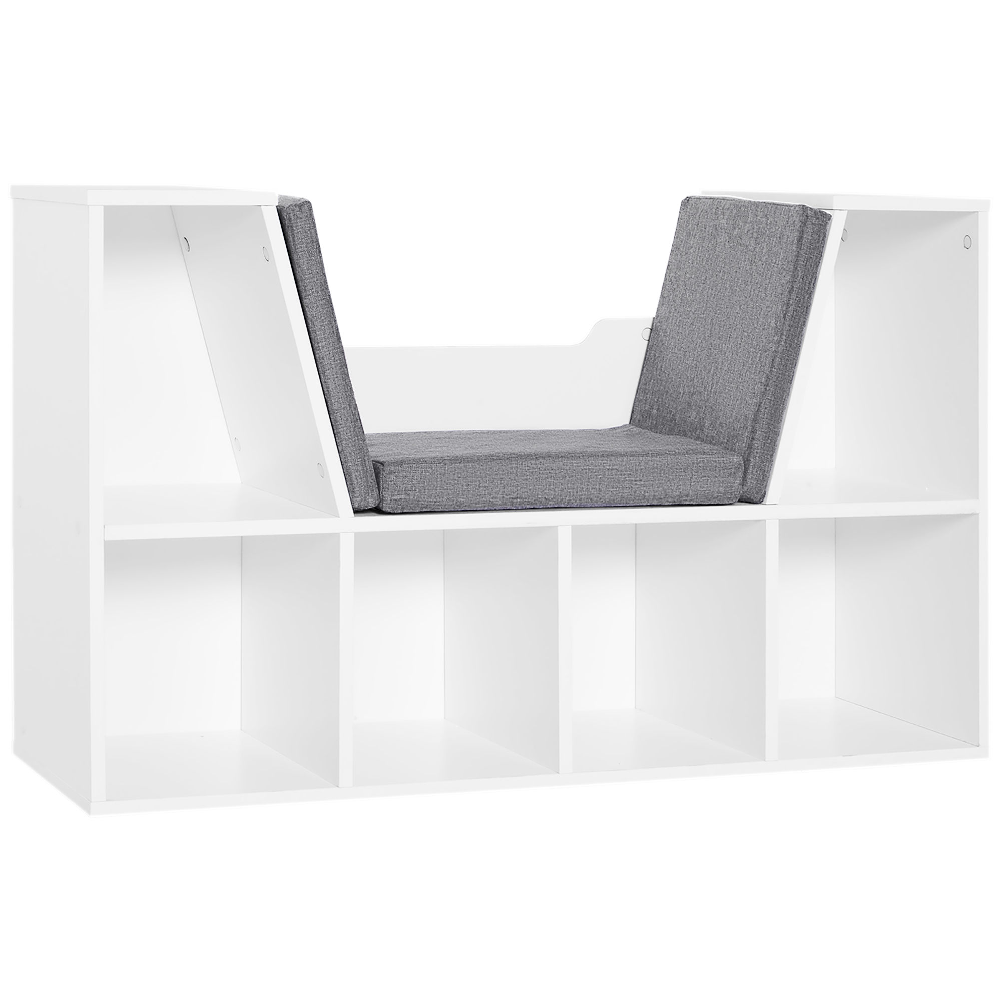 Living & hol -  Biblioteca Raft 2 in 1 cu Perne Moi si 6 Compartimente, Mobilier Multifunctional pentru Carti si Jocuri, Raft cu 6 Cuburi pentru Living, Dormitor si Birou, 102x30x61 cm, Alb