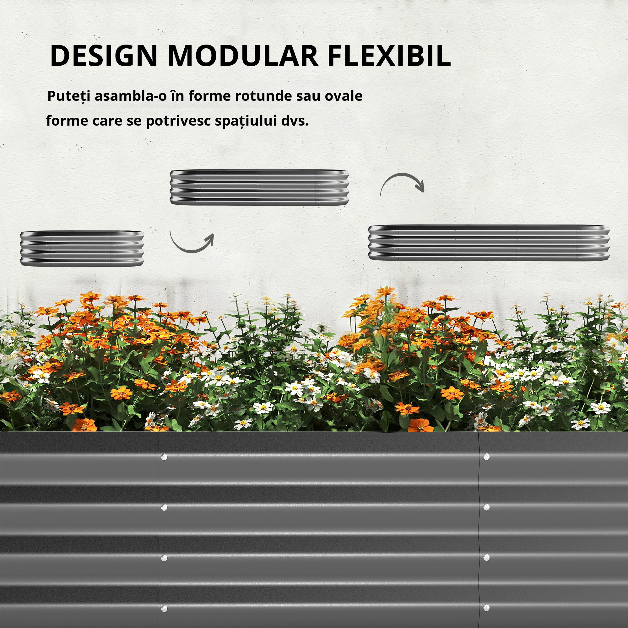  Pat de Gradina inaltat din Metal cu Grilaj, Suport pentru Plante Cataratoare, Flori si Legume, 220x110x150 cm, Gri inchis [3]