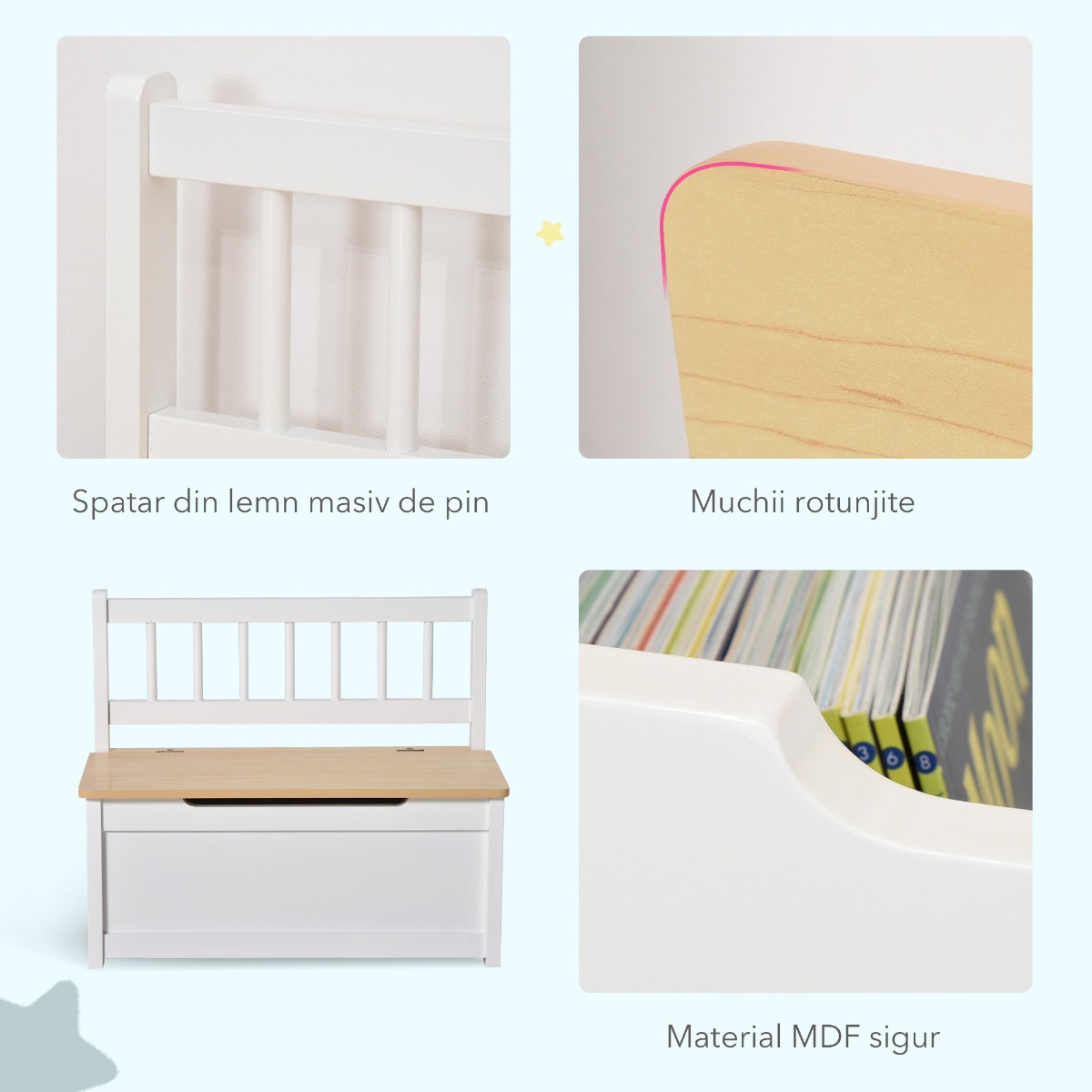  Banca Copii 2-in-1 - Cutie Depozitare Lemn 60×30×50 cm [6]