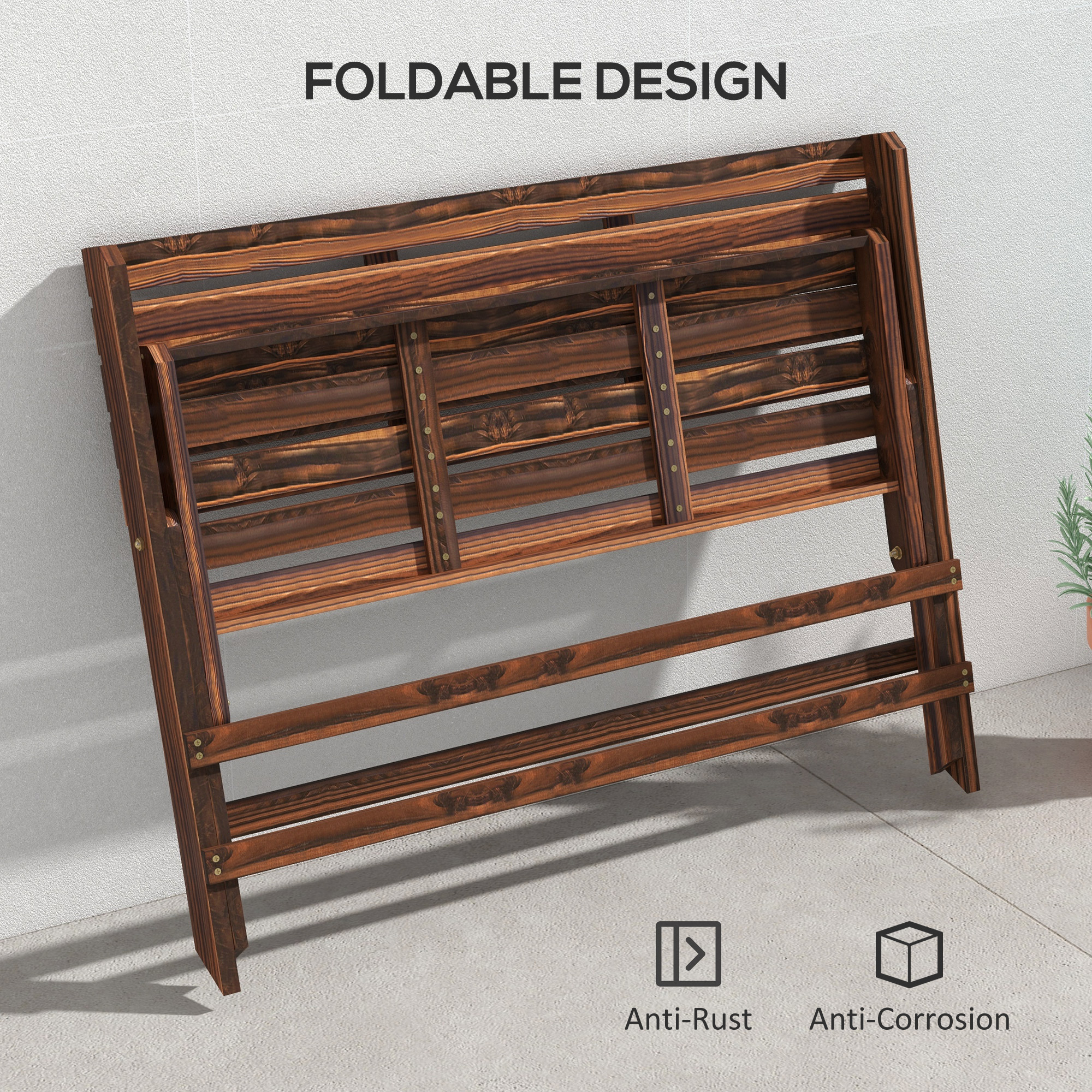  Banca de Gradina Pliabila pentru 2 Persoane cu sipci din Lemn de Pin, 122x63x83 cm, Carbonizat [5]