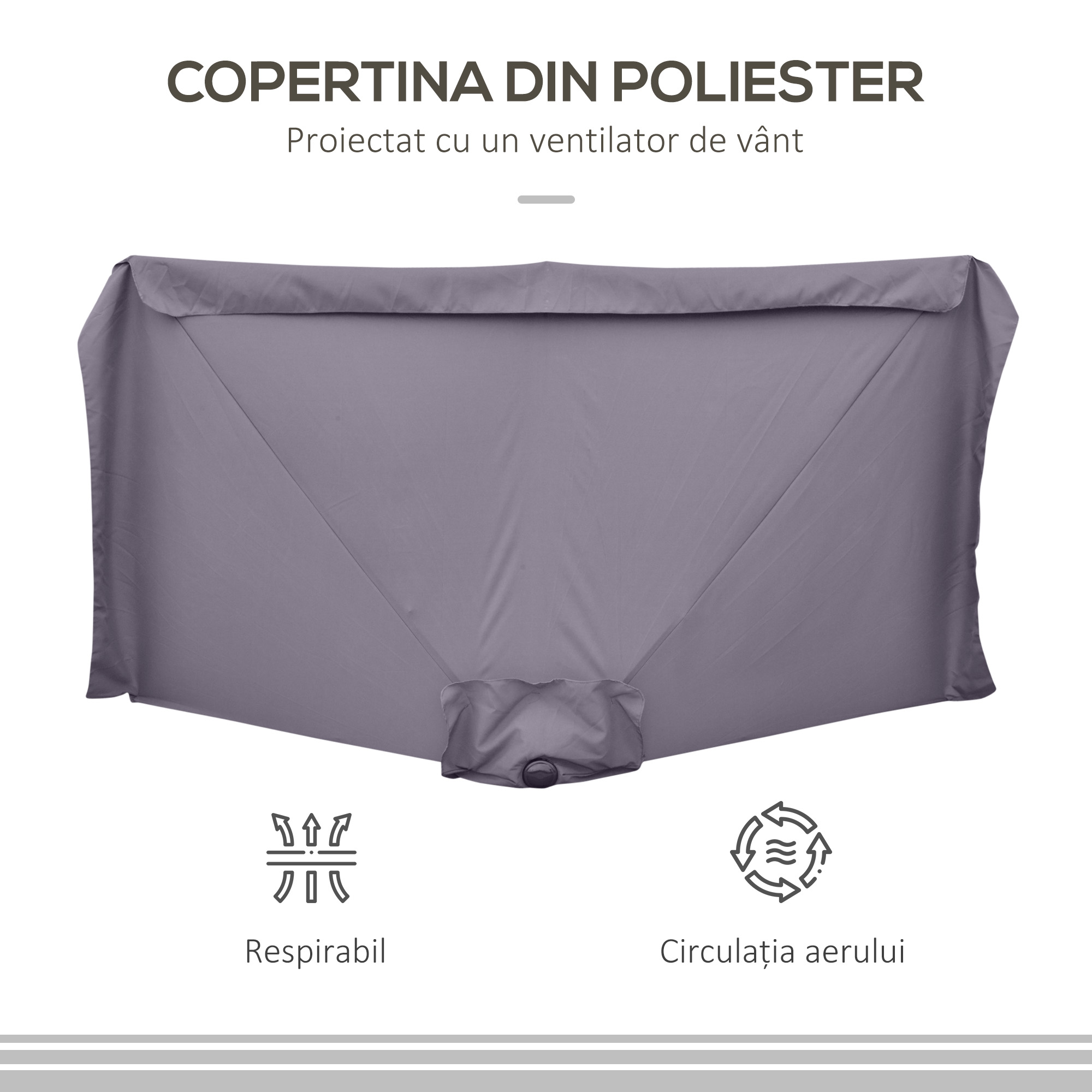  Umbrela semicirculara pentru gradina cu manivela, 230x130x249cm, Gri [6]