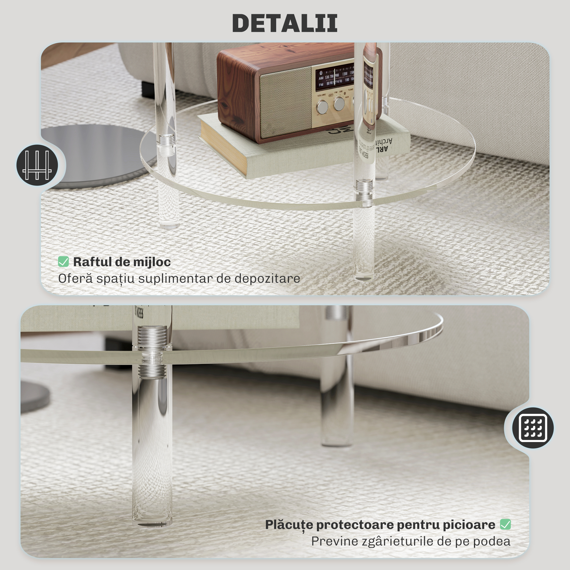  Masa Joasa Rotunda cu 2 Niveluri din Acrilic pentru Interior, Ø40x50 cm, Transparenta [5]