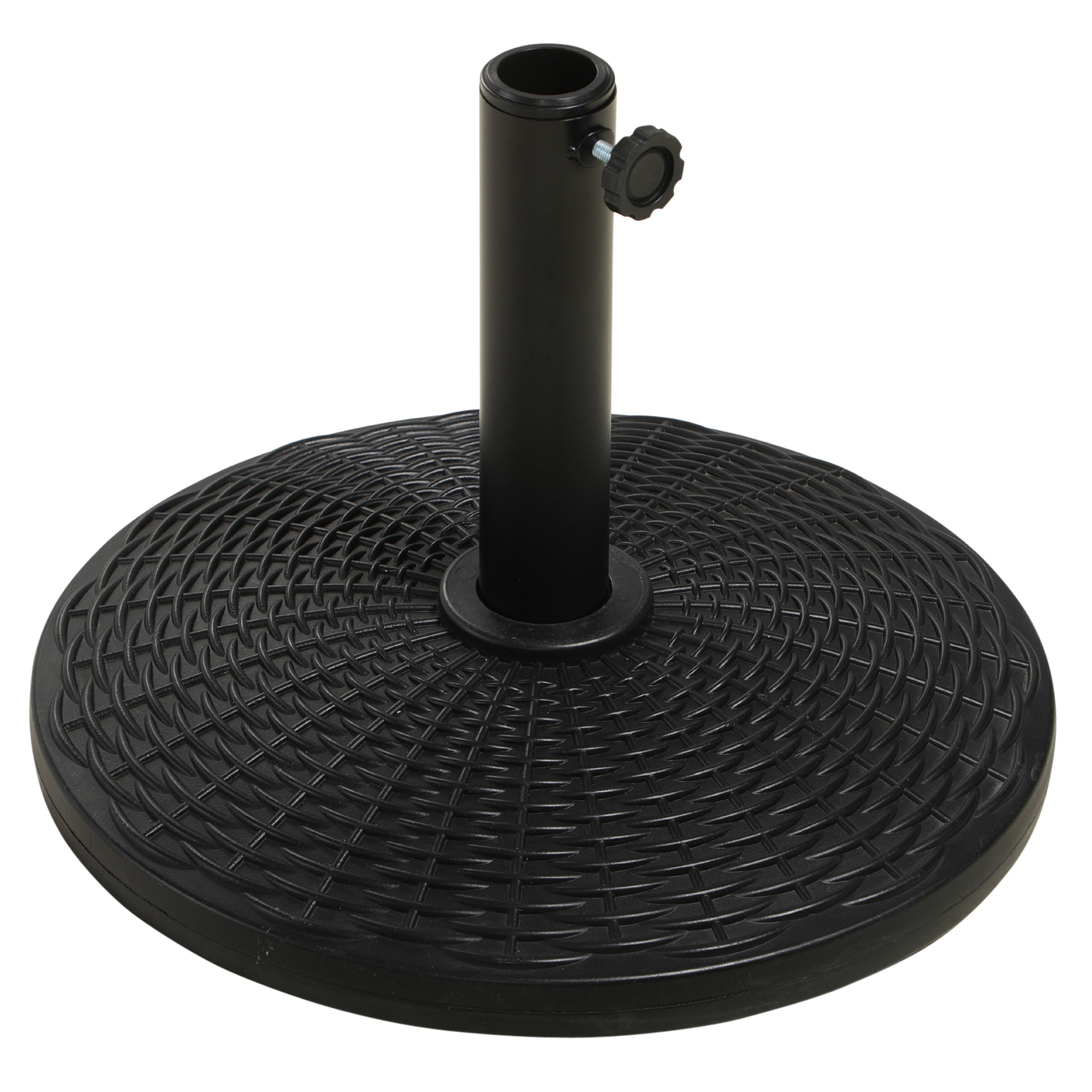 Umbrele -  Baza Rotunda pentru Umbrela, Efect Ratan, de 12,5 kg, Suport pentru Stalpi de 38mm si 48mm, Ø44,5 cm, Negru