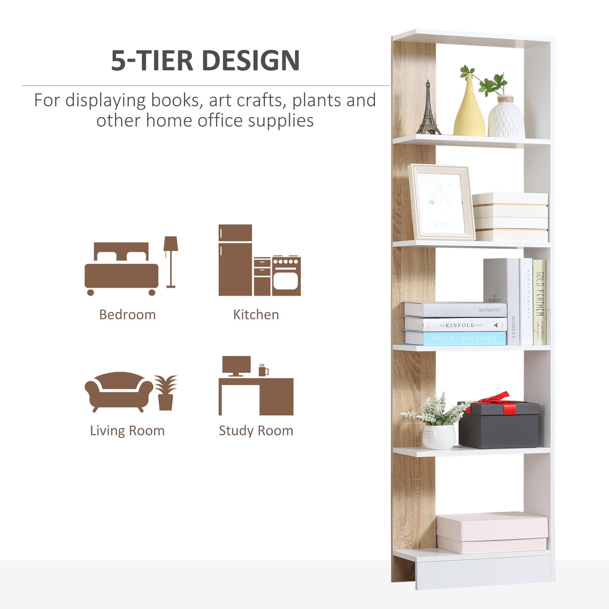  Raft Perete 5 Rafturi - Stejar & Alb, Design Modern pentru Camera [6]