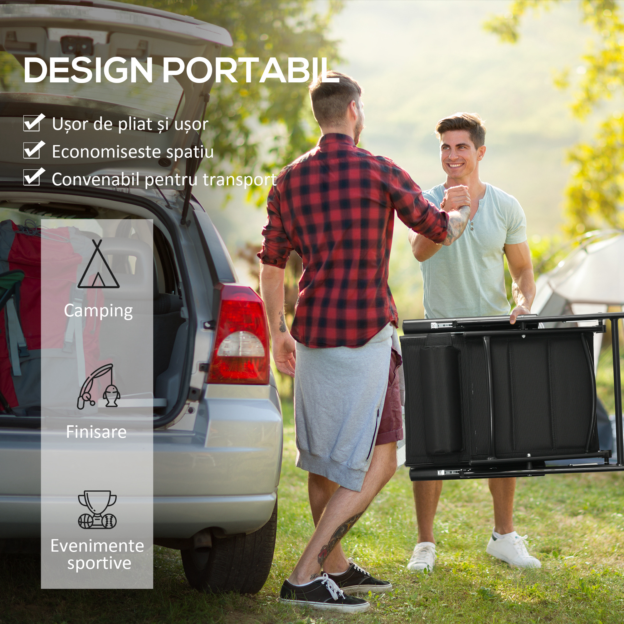  Set de 2 scaune pliabile rabatabile pentru terasa, Negru [5]