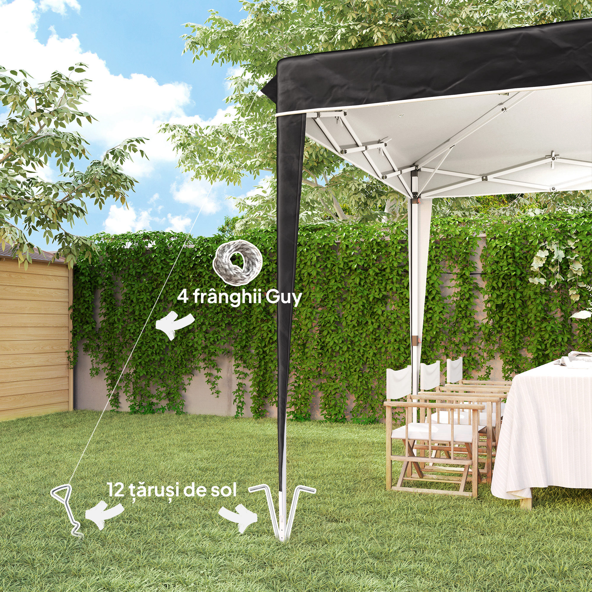  Pavilion Pliabil cu inaltime Reglabila si Geanta de Transport, 300x300x273 cm, Negru [7]