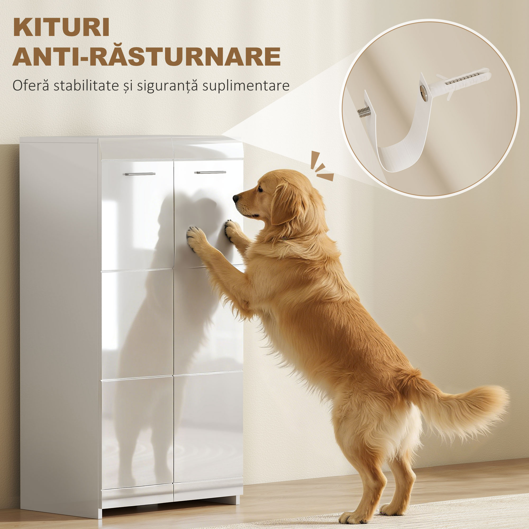  Dulap pentru incaltaminte cu 5 rafturi reglabile si detasabile, din lemn, 55x36x108 cm, alb lucios [6]