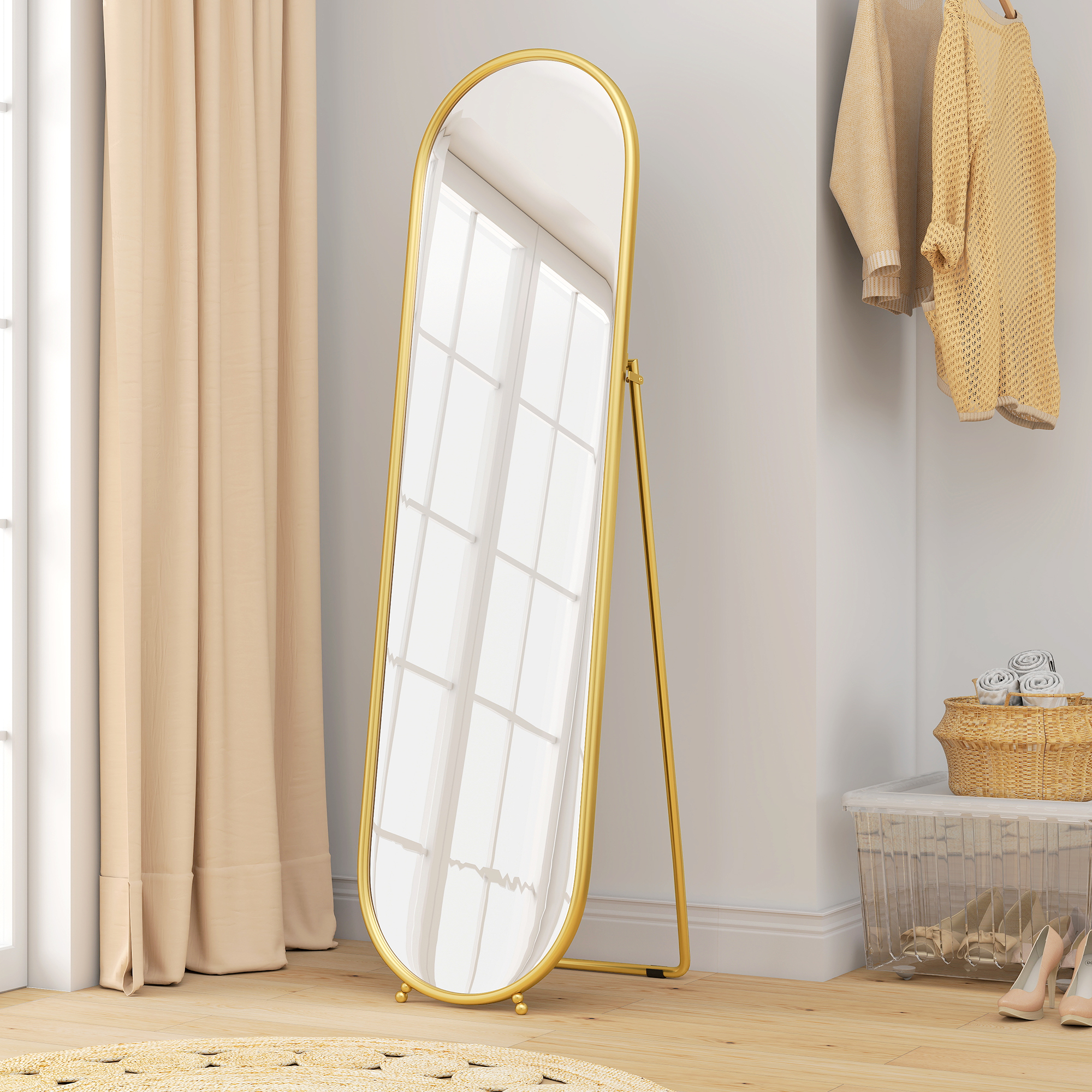  Oglinda de Podea Ovala Rezistenta la Spargere, Moderna, 50x4x180 cm, Auriu [8]